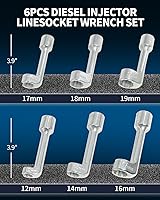 Vista 2 de DPTOOL Juego de llaves de tubo de línea de inyector diésel, 6 piezas, 12 puntos, tipo L, juego de enchufes de línea de combustible de 0.472 in