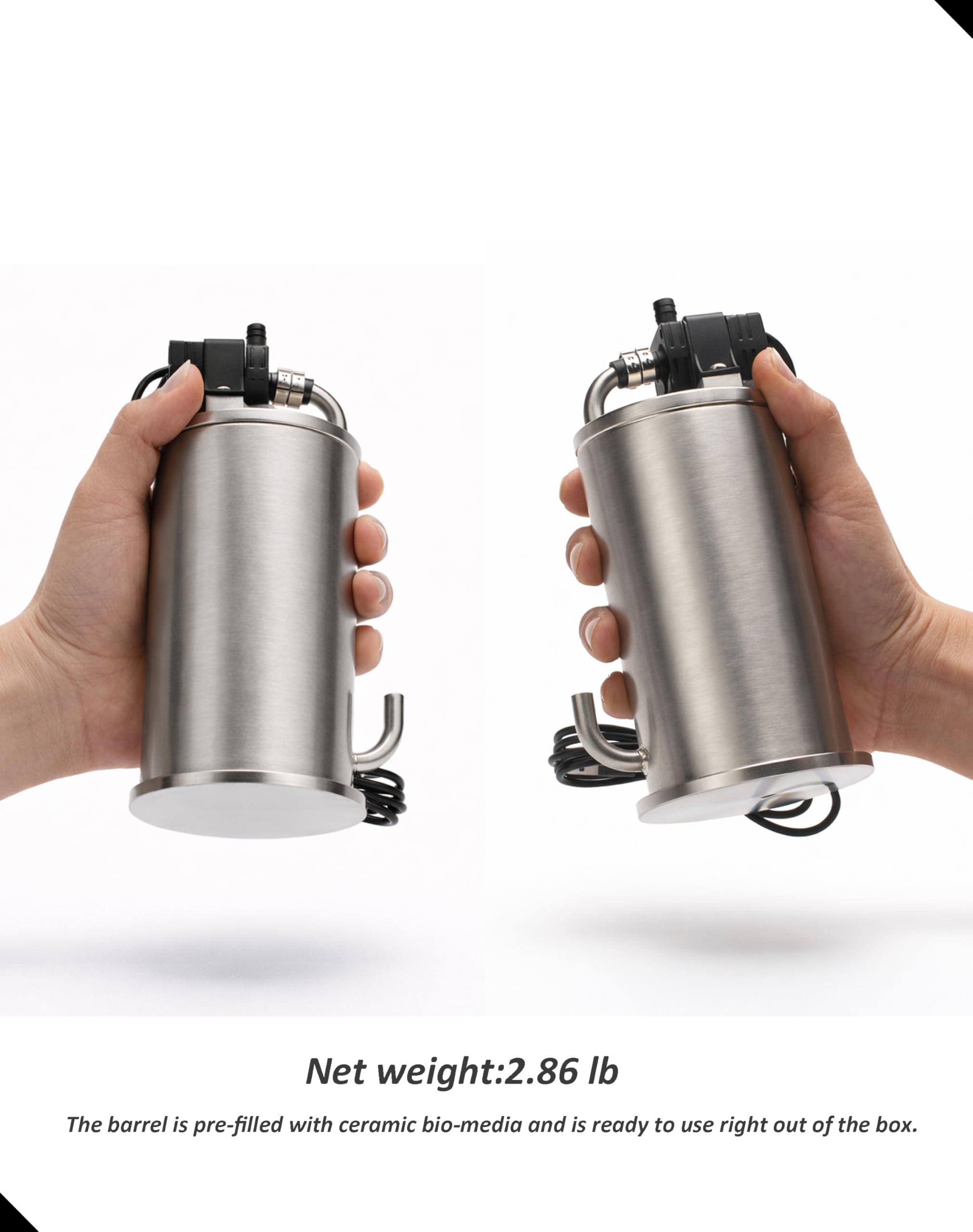 Filtro de tanque de peces para acuarios nano y sin montura de hasta 7 galones, filtro externo de escritorio de acero inoxidable 304 con bomba USB (MiniCanister)
