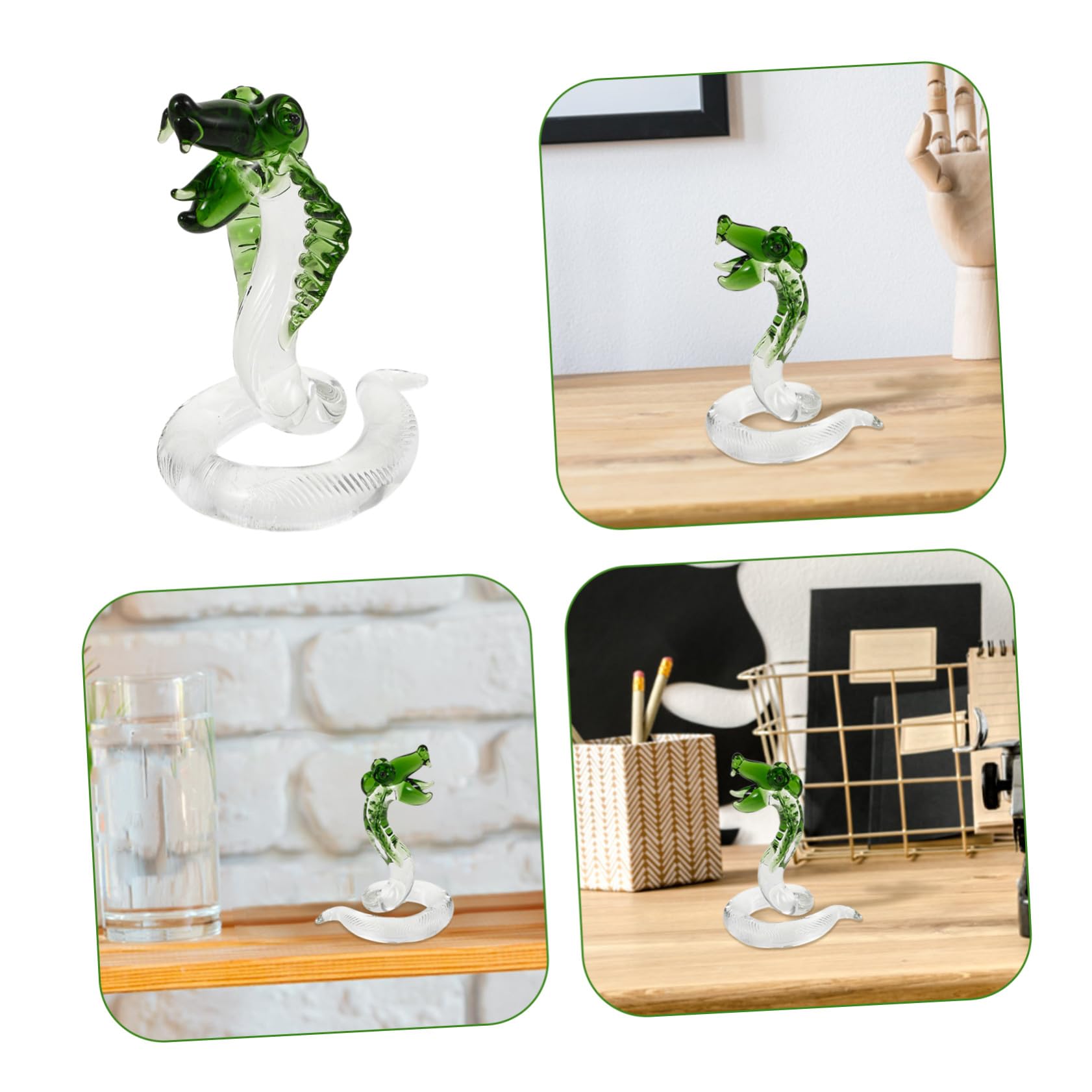 Veemoon 5 Piezas Figurilla Serpiente de Cristal Verde Escultura Decorativa Elegante para Escritorio Estatua Artesanal con Base Estable Decoración Delicada para Hogar y Oficina Diseño