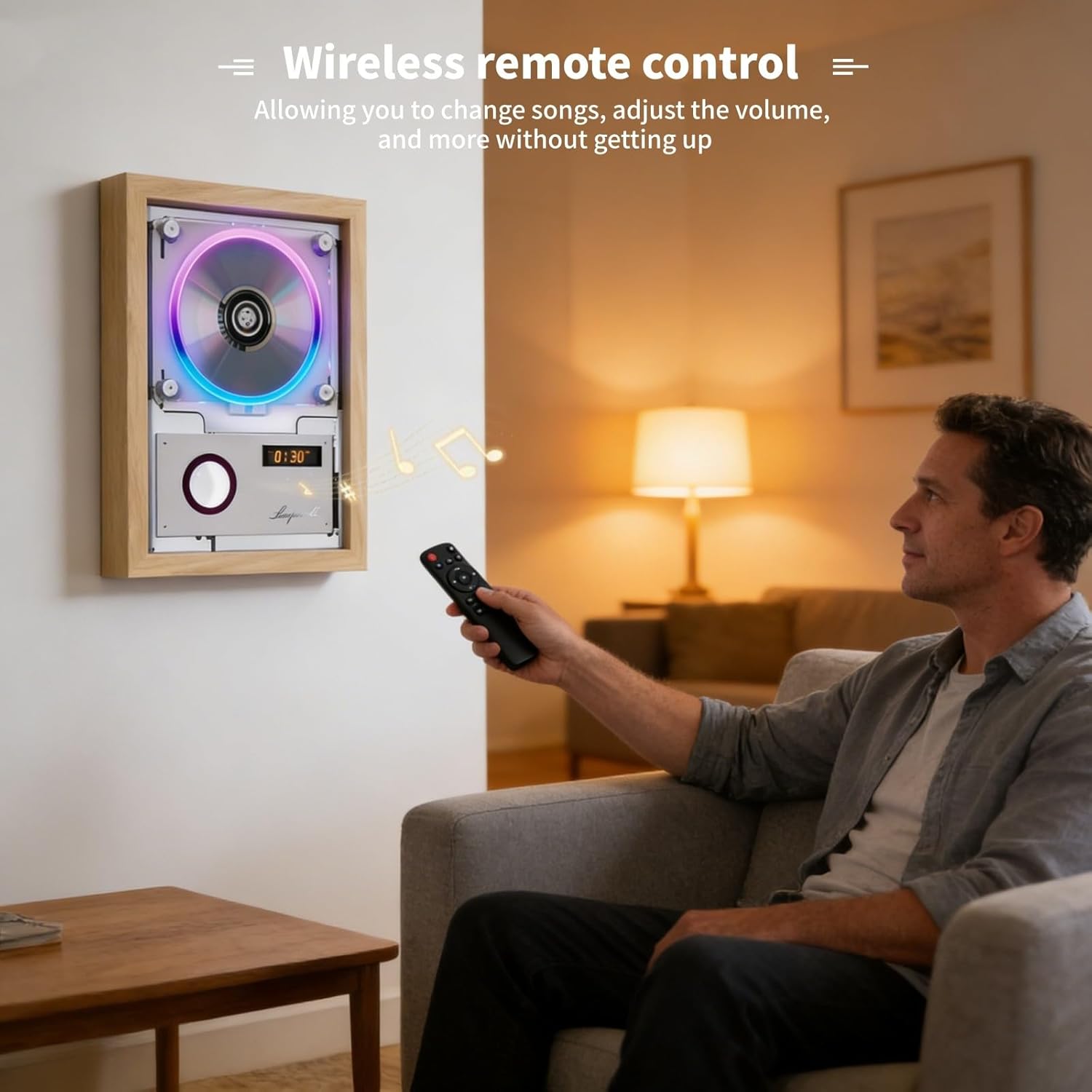 CD Player Photo Frame Vertical CD Player, Wall/Tabletop Dual Use, Built-in Speaker, Digital Display, Remote Control, Cordless Design, Perfect for Birthday Black