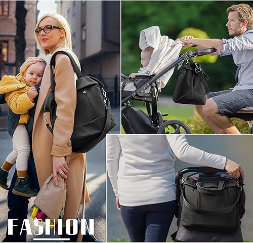 Miniatura 2 de Bolsa de pañales grande de viaje a la moda cruzada para meses, bolsas para mamá al aire libre con bolsa aislada y cambiador