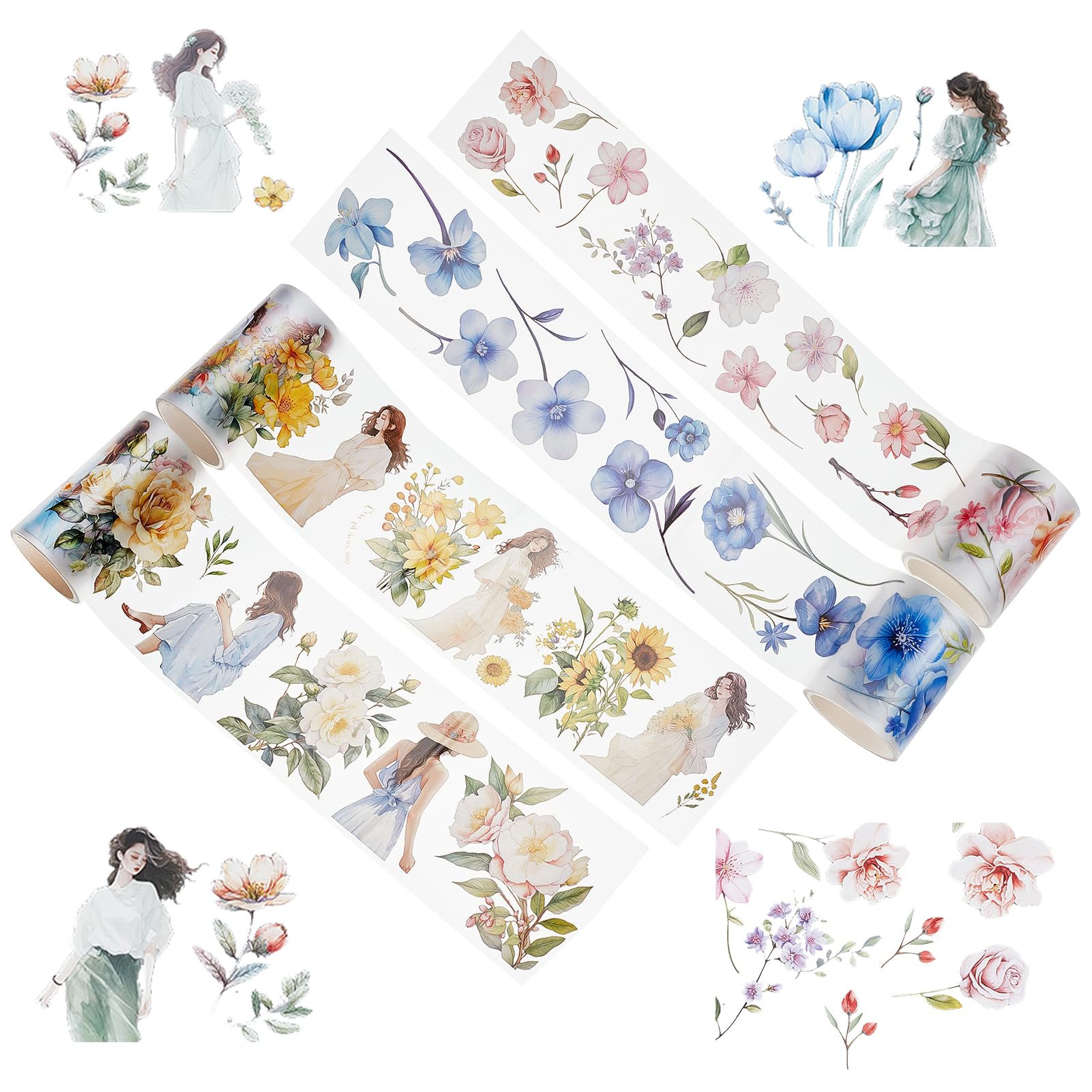 Pegatinas Transparentes de Cinta Washi PET Florales NICENEEDED Impermeables para Diario