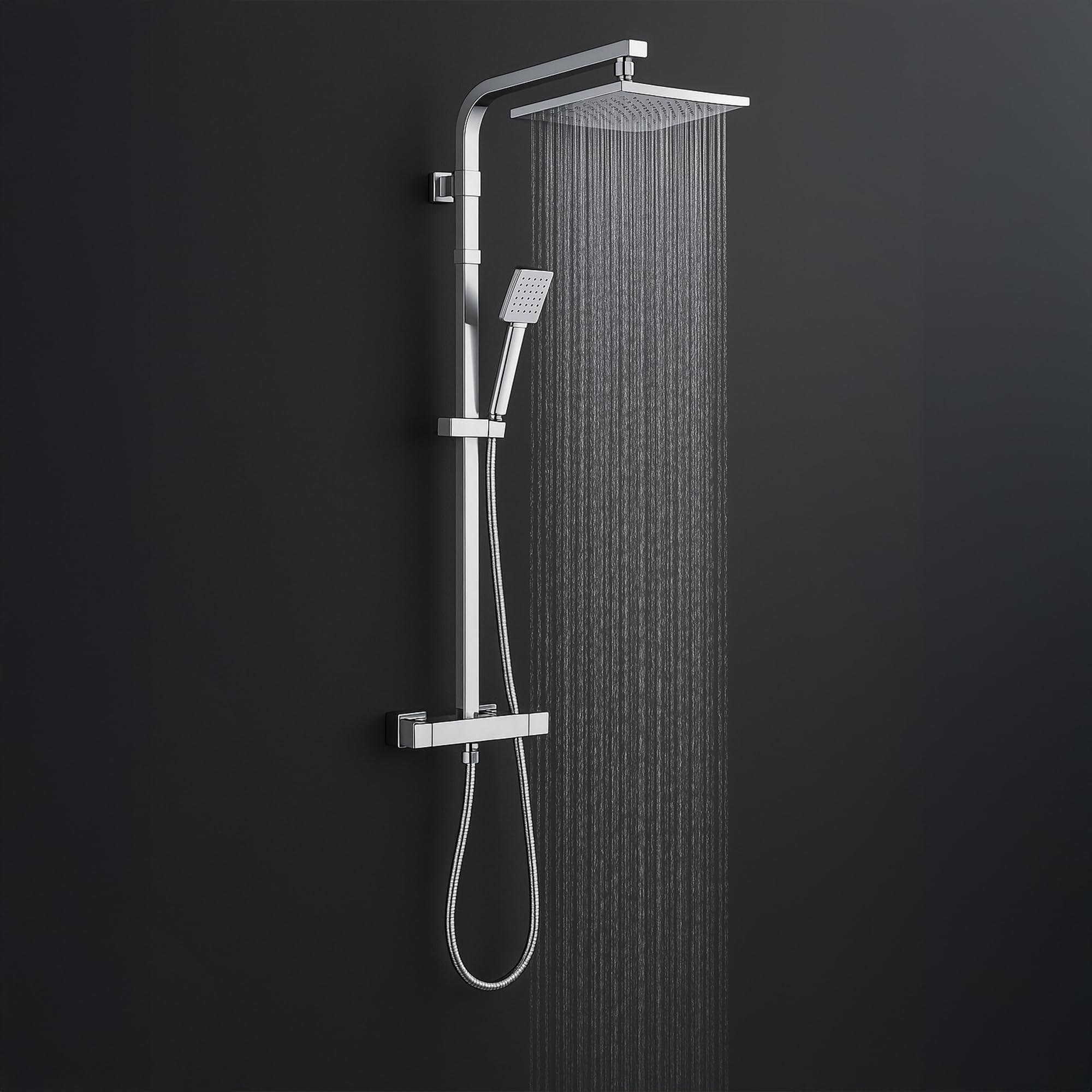 Arko Bathroom Chrome Thermostatic Shower System | Thermostatic Shower Mixer Set With Overhead Rain Shower And Handheld Shower (Chrome)