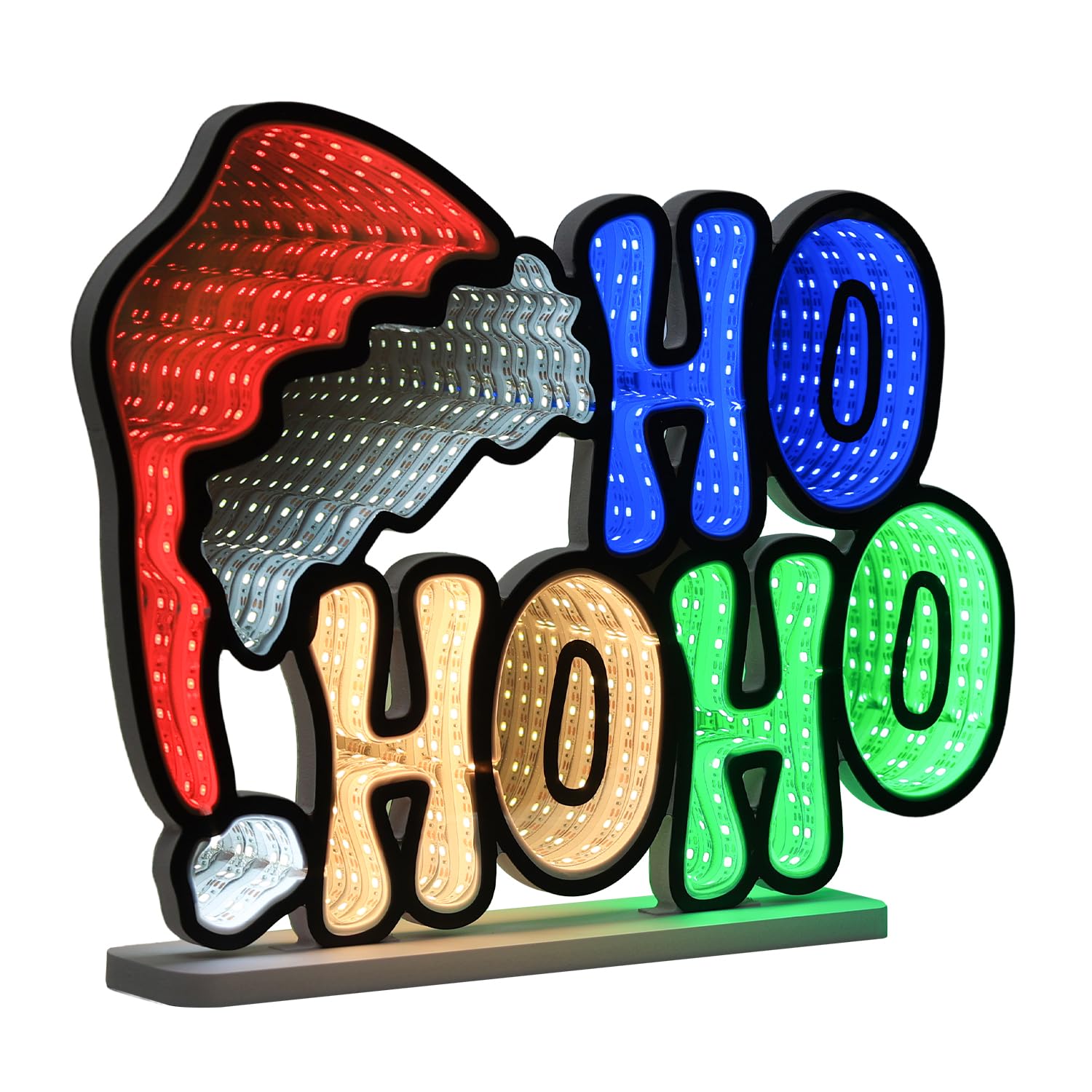 MEETYAMOR Christmas Decorations Indoor, Santa Hat with HOHOHO Infinity Mirror Tunnel Light for Christmas Decor, Night Lights with Endless Extension for Home Mantel Table Centerpiece Lamp Xmas
