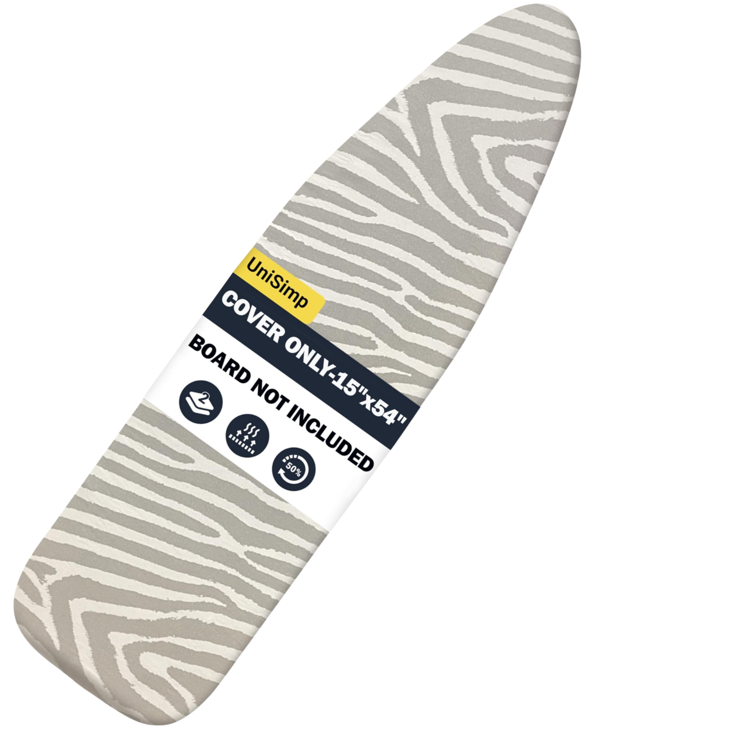 UniSimp Ironing Board Cover and Pad 15"x54" Extra Thick Natural Cotton, Scorch and Stain Resistant Padding, Standard Size Iron Board Cover with Fasteners Heavy Duty Elastic Edge, Heatproof Zebra