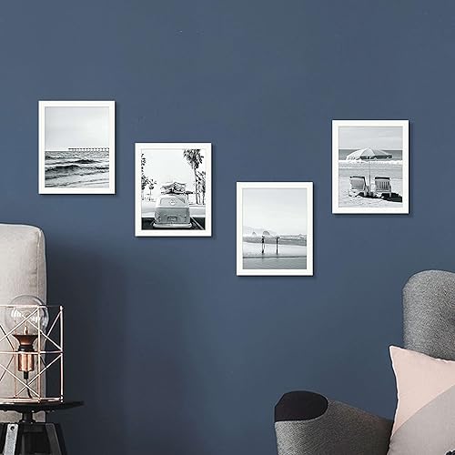 Miniatura 6 de Arte de pared costero para decoración del hogar, juego de 4 elegantes escenas de California en blanco y negro, arte retro para automóvil, silla de