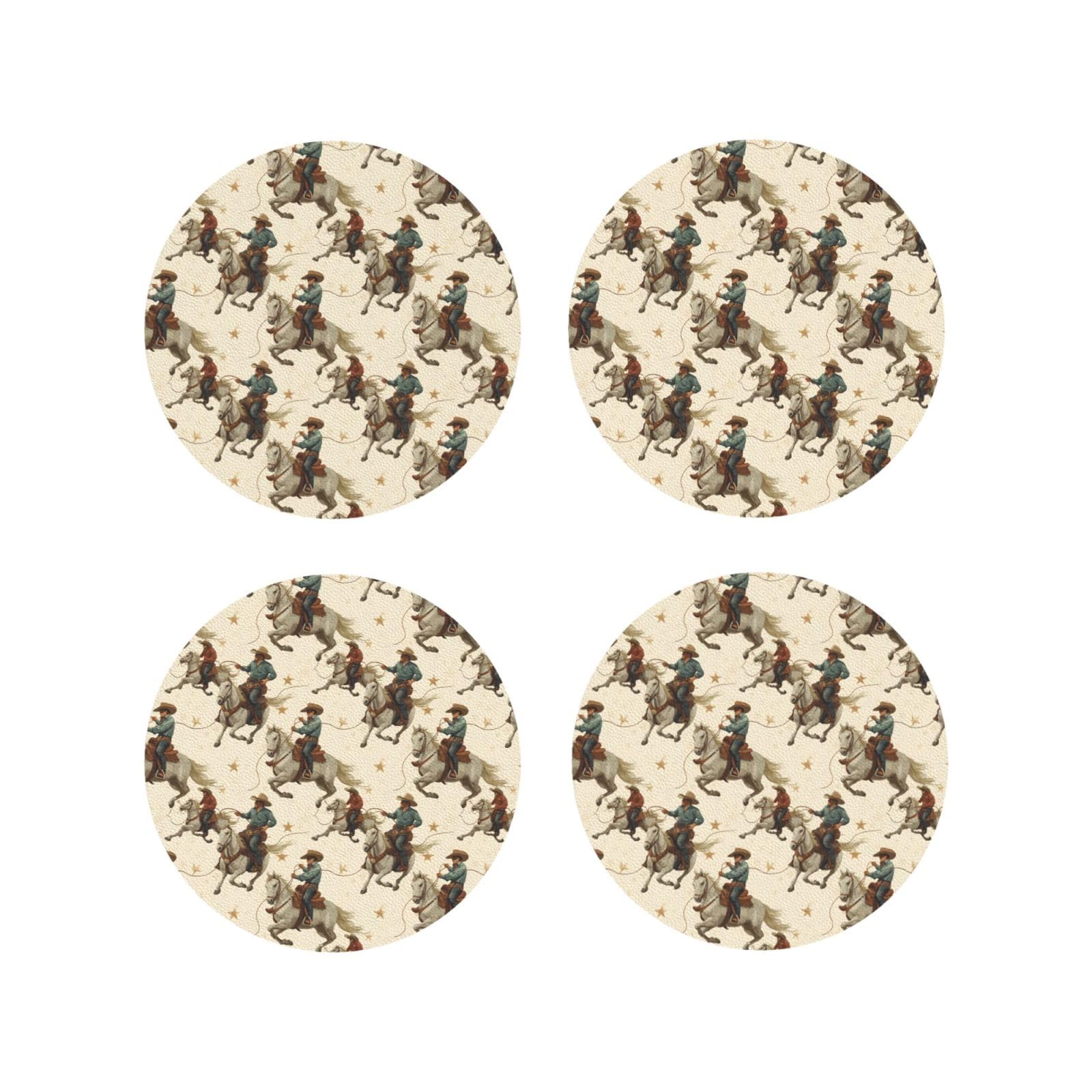 Smazdfxx Women's As Pic Leather Coasters Set Of 4 - Vintage Cowboy Horse Print Lightweight Drink Coasters For Desk
