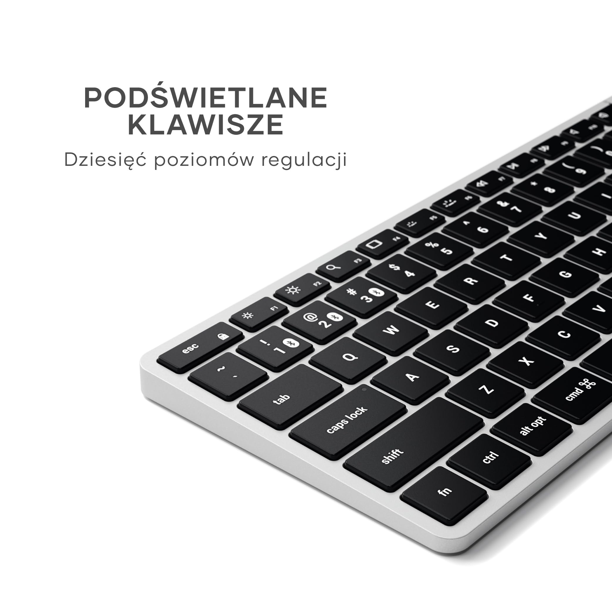 SATECHI klawiatura Bluetooth Slim X1, amerykański układ QWERTY, srebrna | Obsługa wielu urządzeń, aluminiowa obudowa, podświetlane klawisze i ładowanie przez USB-C
