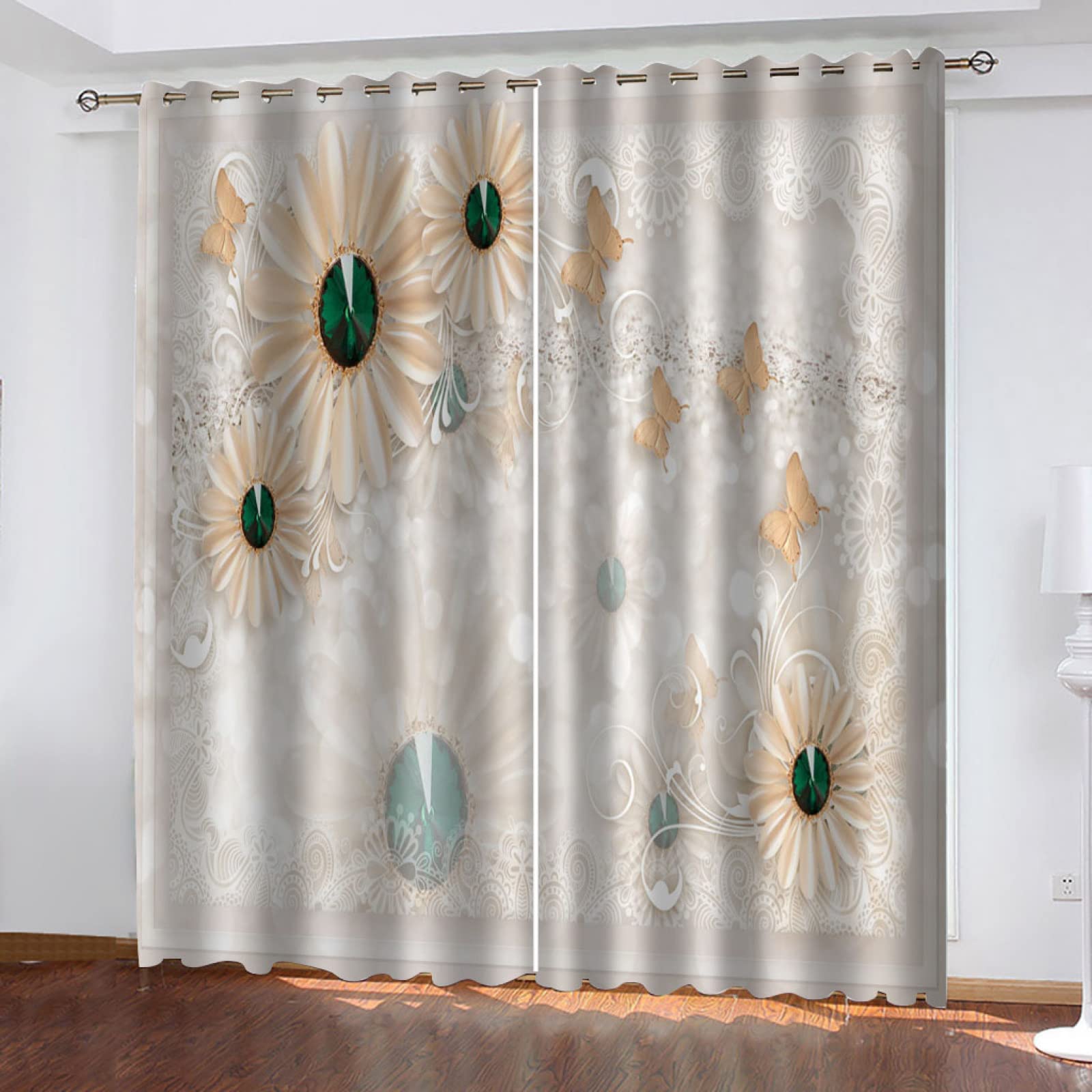 Vorhang Blickdicht Verdunklungsvorhänge Gardienen 2-SetBlume 150x166cm