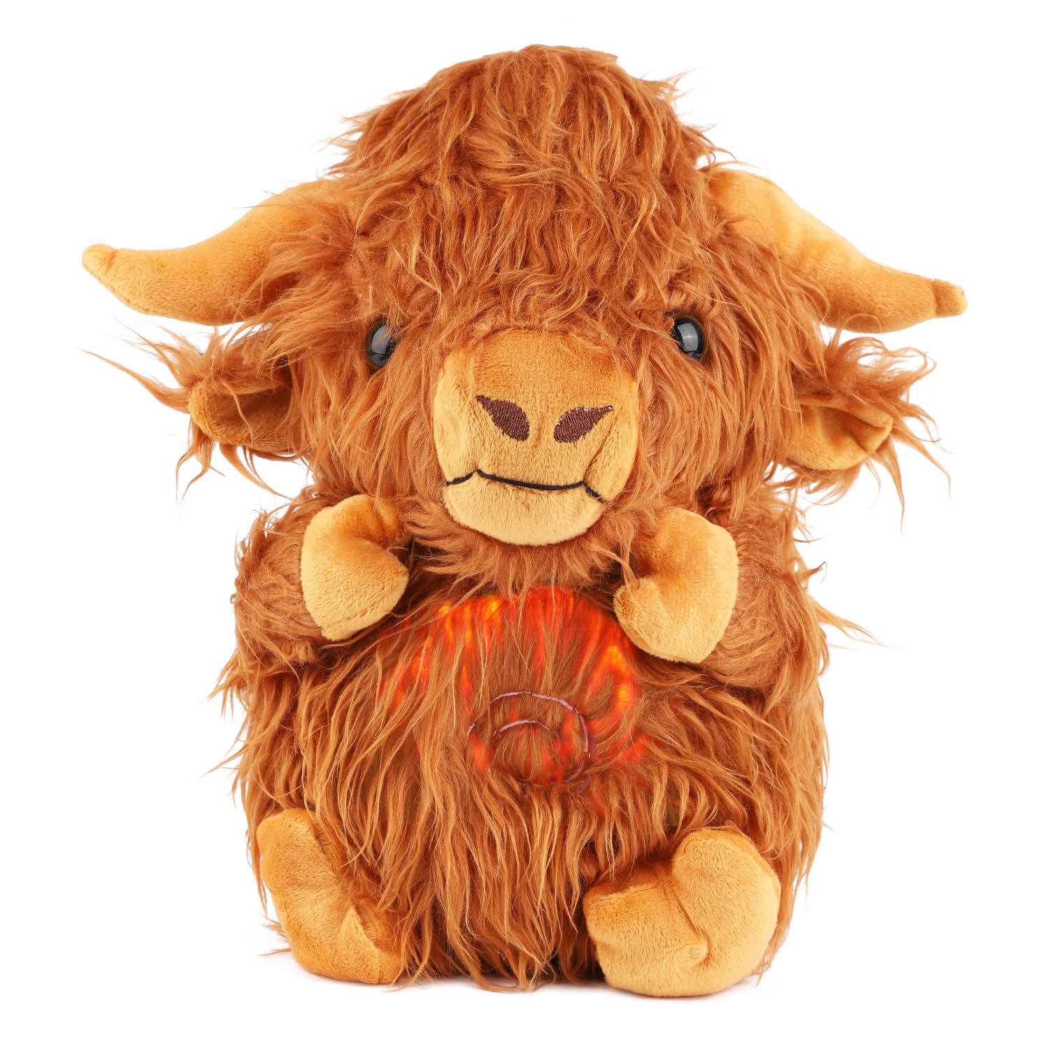 Highland Cow Plush Toy with Rhythmic Breathing Motion & Music Lights - Stuffed Animal for Kids & Adults