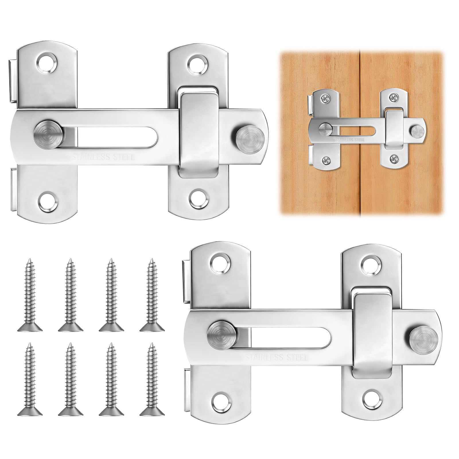 AOOSU 2PCS Sliding Door Lock, Door Bolt Latch, Stainless Steel Gate Latch, Flip Slide Latch Hardware, Latch Lock, Lock Latch for Door, Wine Cabinet, Bathroom, Garage, Garden, Silver,180ยฐ