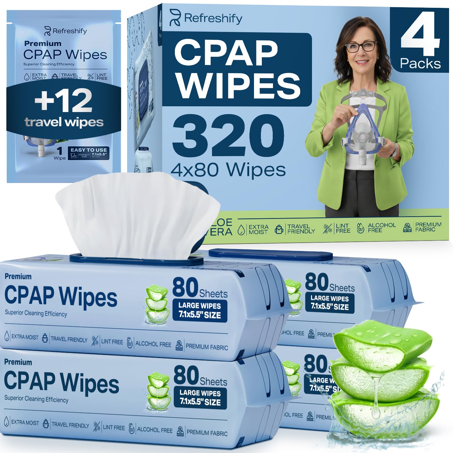 CPAP Mask Wipes (320 Count) + 8 Travel - Premium Large and Moist Cleaning Wipes for Mask | Cleaner, Unscented, CPAP Cleaning Supplies