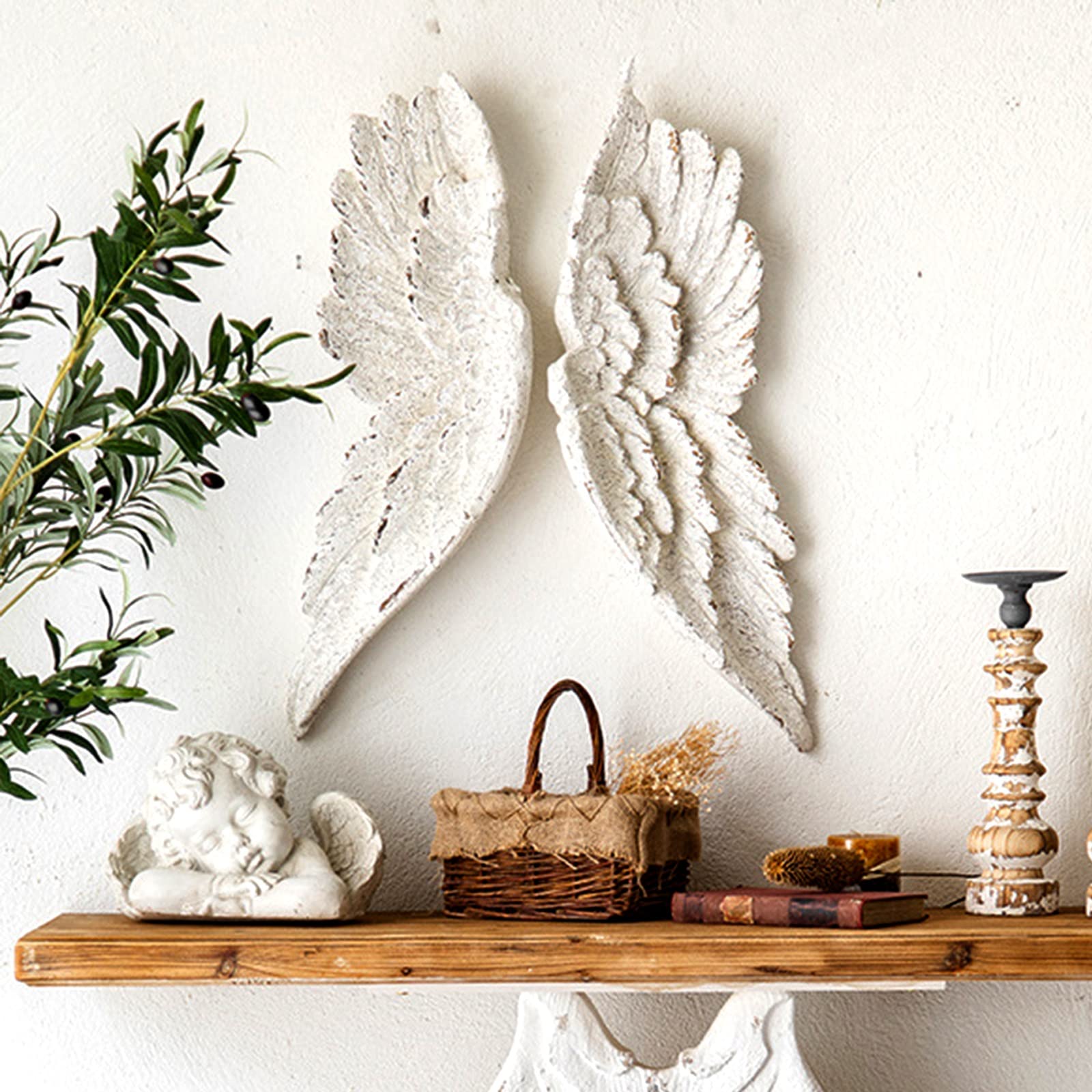 ARIASS ..0Set of 2 Wooden Home Wall Decor, Carved Angel Wings Wall