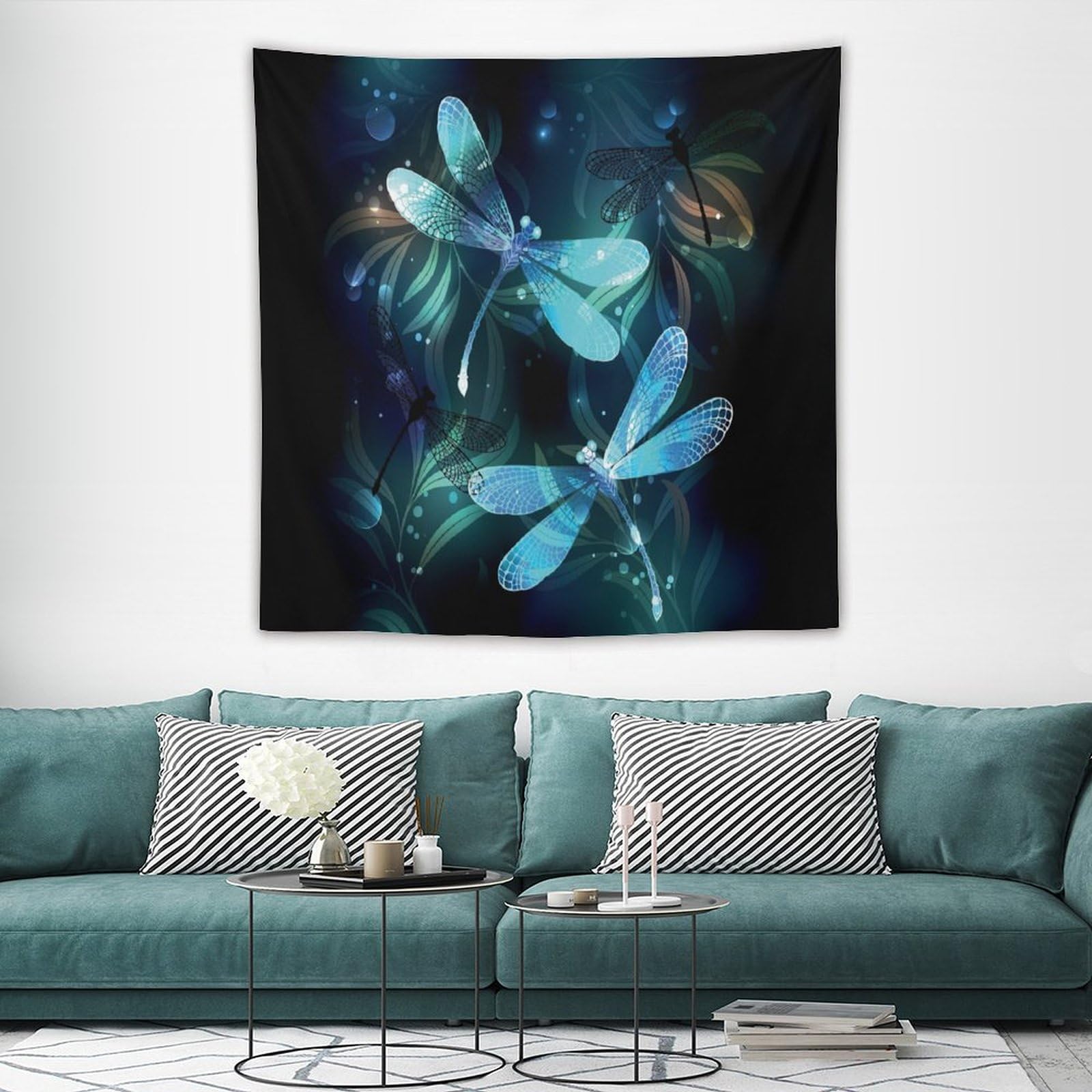 HZOHNAGO Dragonfly Tapestry Blue Dragonflies Flying Pattern Printed Wall Tapestry Wall Hanging for Bedroom Living Room Dorm 60" W x 60" H