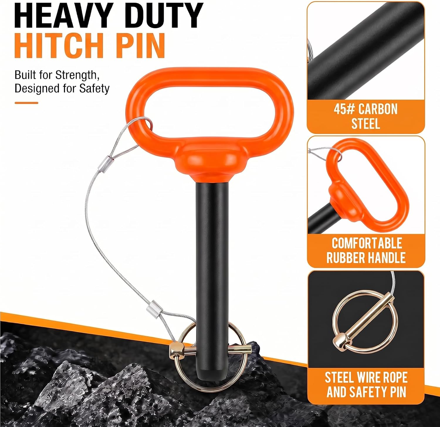 2 Pcs 3/4 Inch Trailer Hitch Pins with Wire Rope and Safety Pins