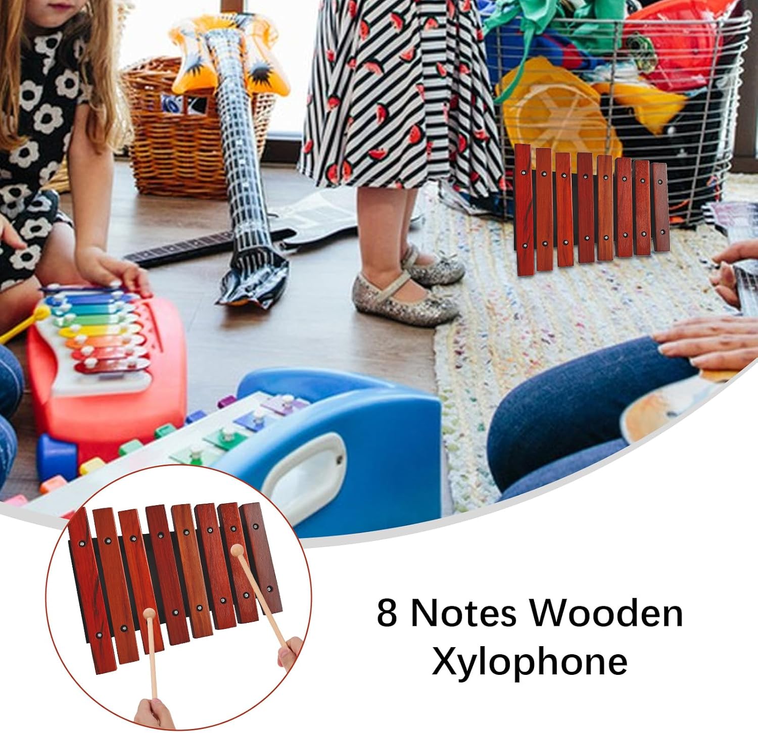 8 Notes Wooden Xylophone Musical Instrument with 2 Wooden Mallets Birch Pine Wooden Small Xylophone Percussion Instrument Birthday Gift Music Tools Perfect for Beginners