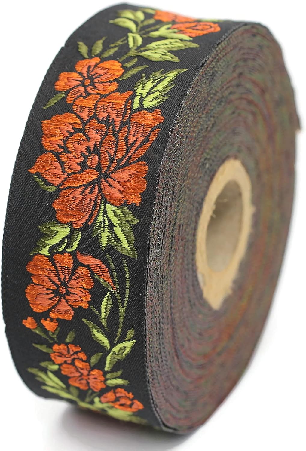 11 Yard Spool 1.37" Wide Orange and Green Floral Jacquard Ribbon Medieval Trim Woven Retro Fabric Home Decoration 35096 V8