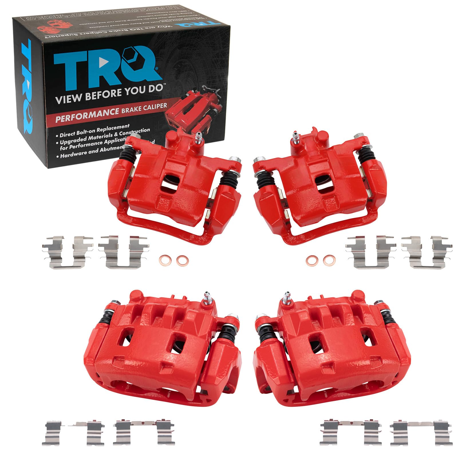 TRQ Performance Front and Rear Brake Caliper Set Coated Brackets Compatible with 2004-2008 Subaru Forester 2004-2005 Impreza