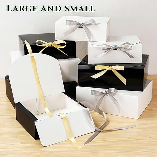 Miniatura 5 de PLINJOY 12 cajas de dama de honor con cinta de 10.7 x 9 x 3.5 pulgadas, cajas de regalo negras a granel para padrinos de boda (negro brillante)