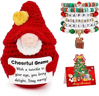 Inspirational Gnome Gifts for Women, Handmade Crochet Emotional Cheer Positive Support Thank You Crochet Gnome & Christmas Bracelets, Xmas Stocking Stuffer, for Women Men Friends Kids