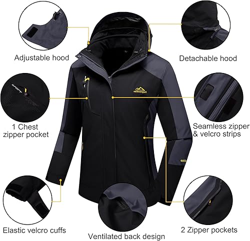 Miniatura 6 de MAGCOMSEN - Chamarra de esquí 3 en 1 para mujer, con forro interior de vellón, chamarra tipo parca resistente al viento e impermeable para el