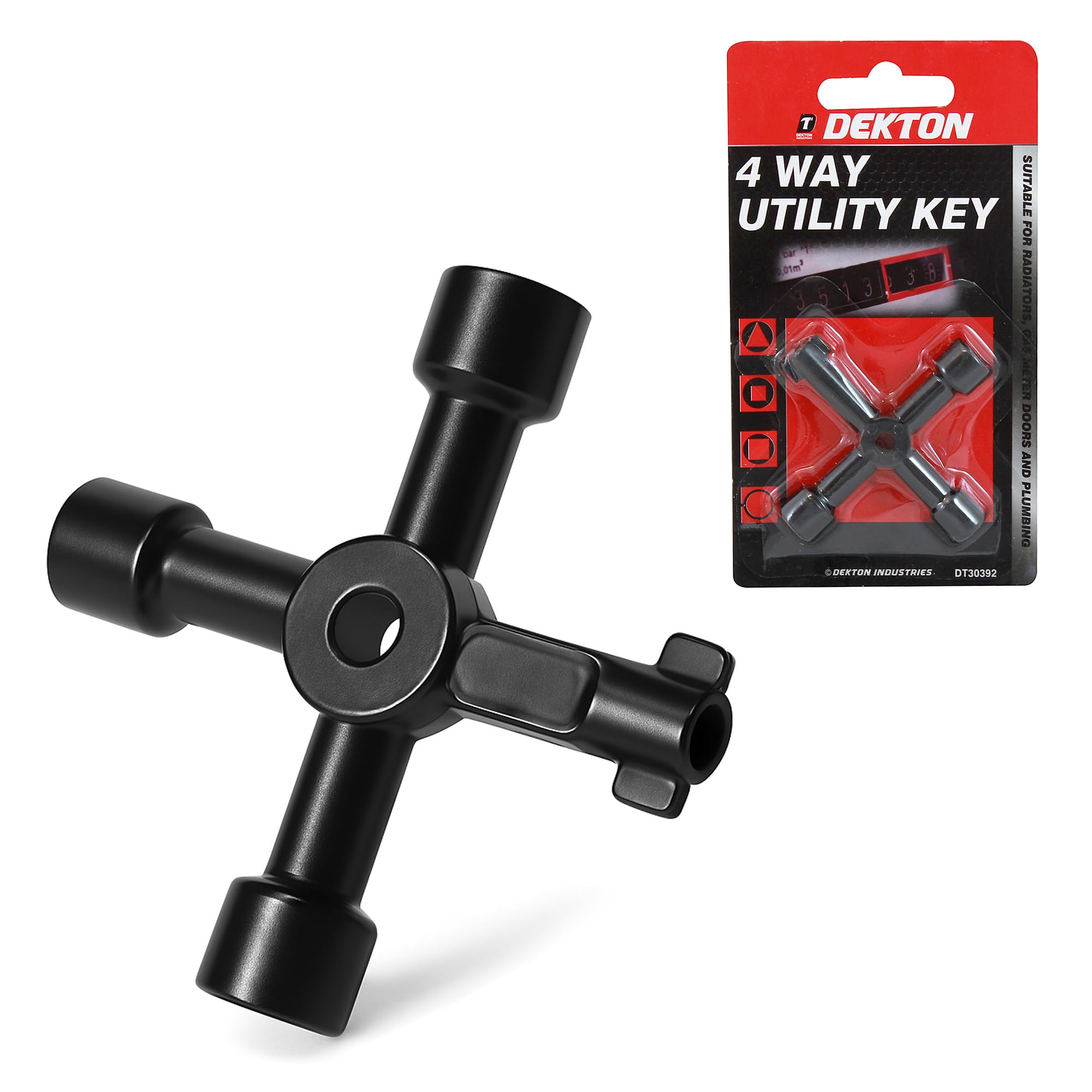 Dekton 4 Way Utility Key-Universal Cross Key For Radiators, Gas, Electric, Water Meters| Multi-functional Key Wrench For Valves, Cabinets, Stopcocks| Durable Metal For Home, Office, Industrial Use
