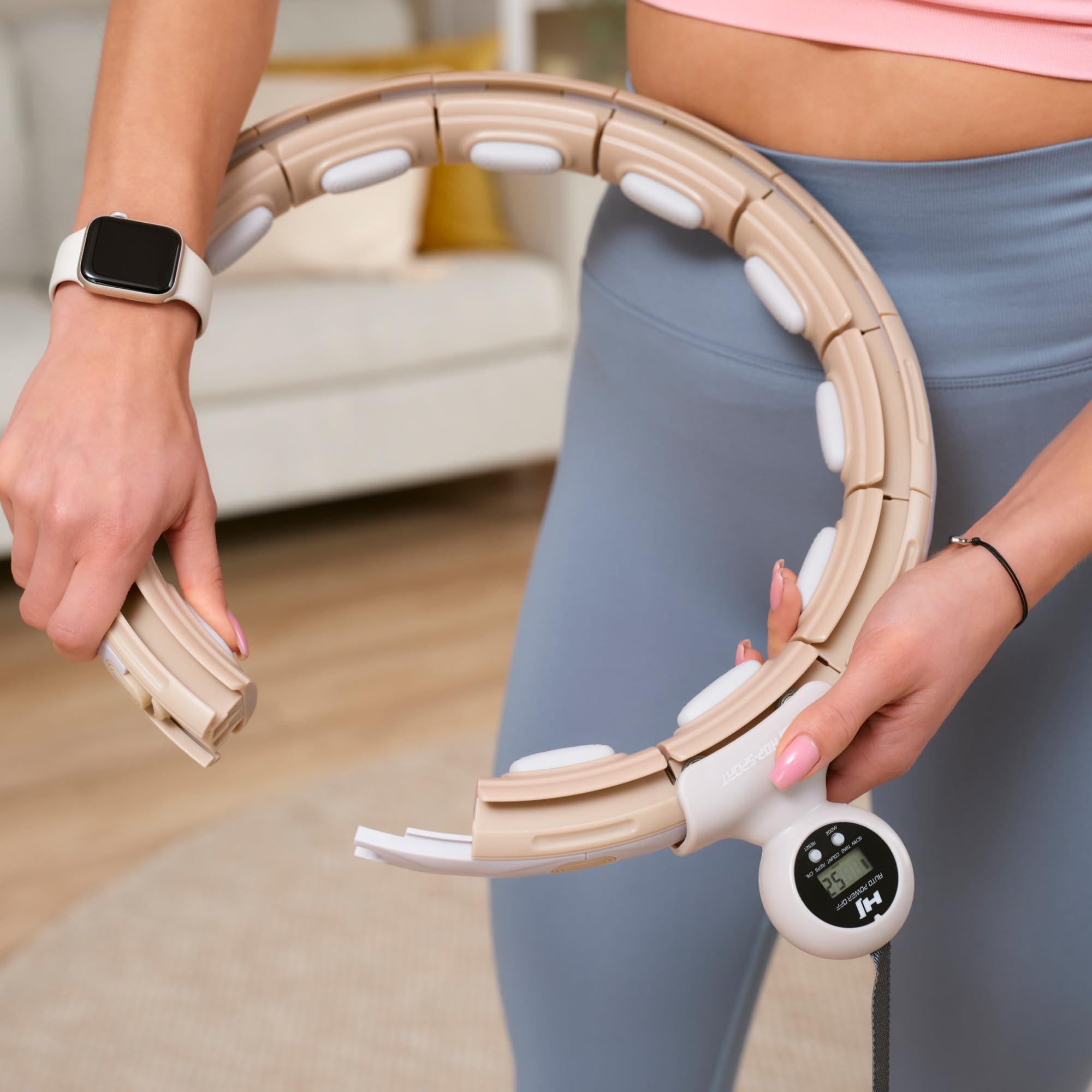 HOP-SPORT® Hula Hoop Réglable avec Poids Boule et Compteur HS-C113HH, Ajustable 69-110 cm, Cerceau Fitness avec Picots de Massage pour Perdre du Poids, Entraînement Cardio