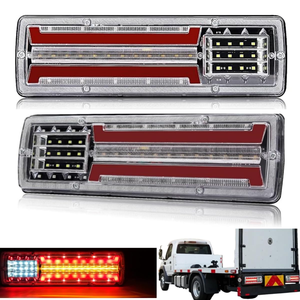 2PCS Truck Tail Light With Reverse,Utility Led Trailer Tail Lights Waterproof,12V 24V Universal Rear Stop Lights for Truck RV UTV Camper Van Flatbed