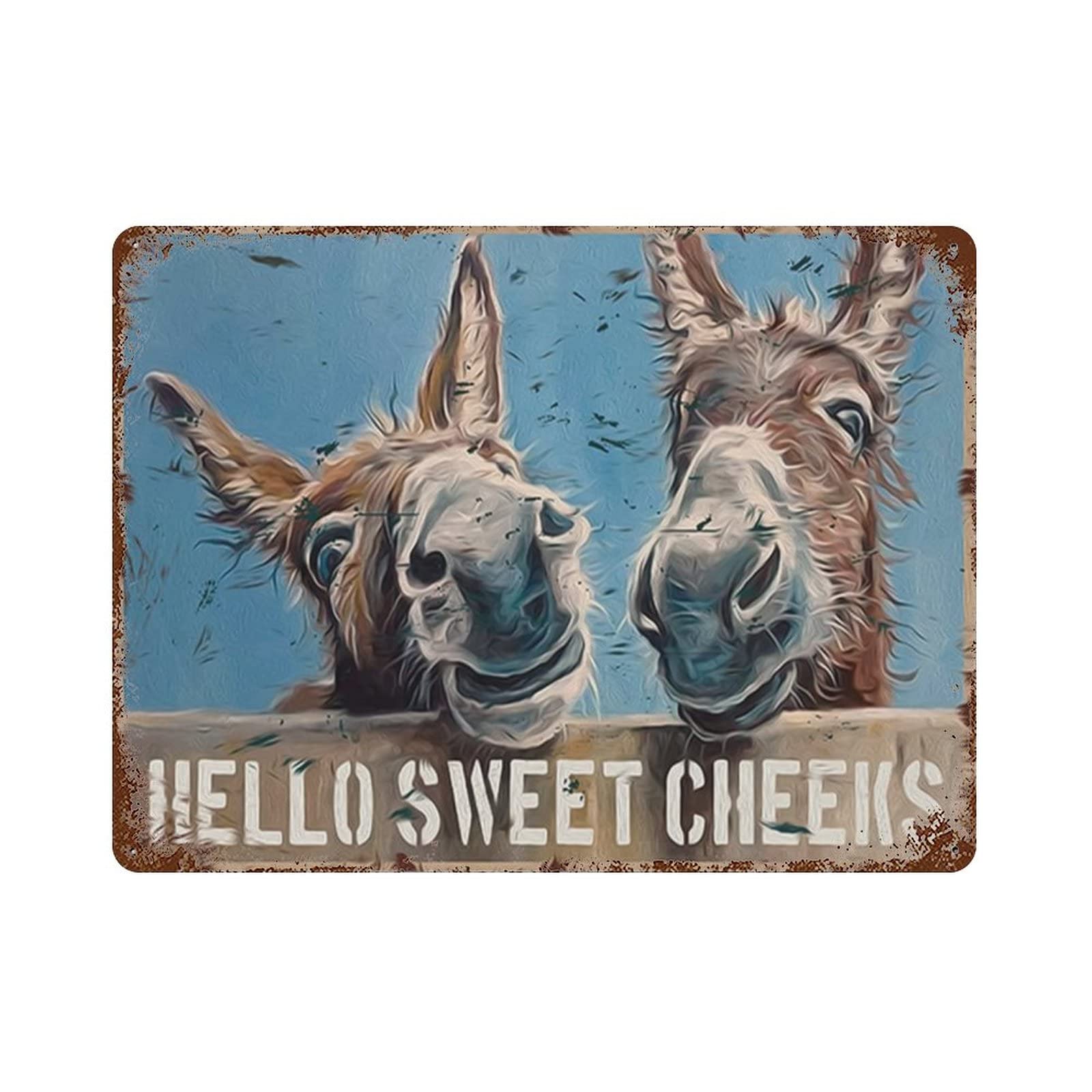 AOOEDM Hello Sweet Cheeks Donkeys Metal Tin Signs for Man Cave Funny Art Wall Plaque Kitchen Bar Sign Coffee Shop Garage Wall Decor Hanging Decor