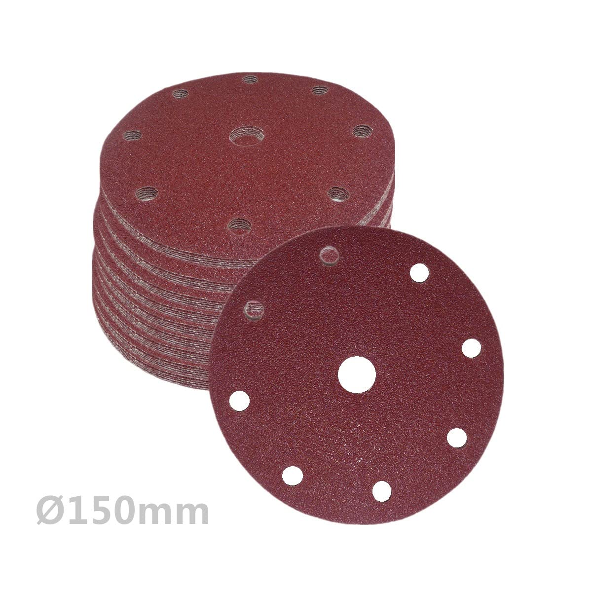 Discos de lija excéntricos (25 unidades, 150 mm de diámetro, 9 agujeros, grano P60)