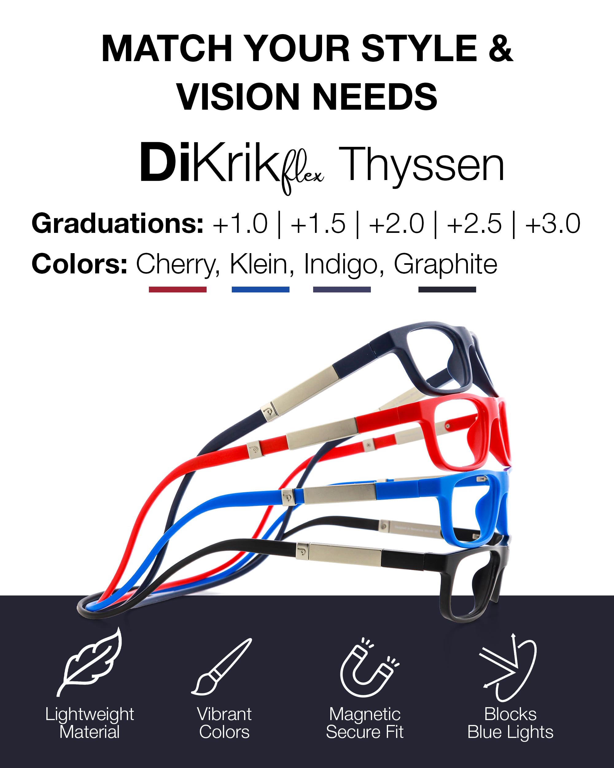 DIDINSKY Krik Occhiali da Lettura Magnetici, Anti Luce Blu | Chiusura magnetica frontale · Per leggere da vicino · Anti luce blu · Ingrandimento +1.0 a +3.0 · Custodia inclusa