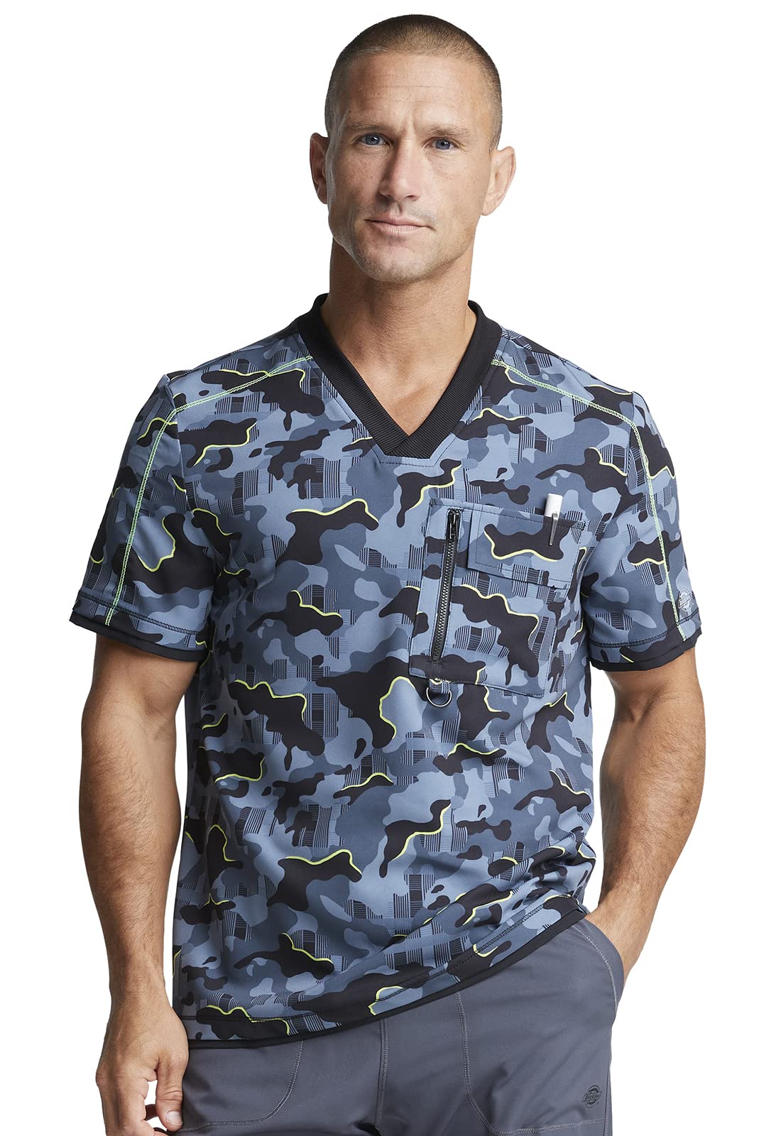 DickiesDynamix Men Scrubs Top V-Neck Plus Size DK779, 2XL, Tough Glowing