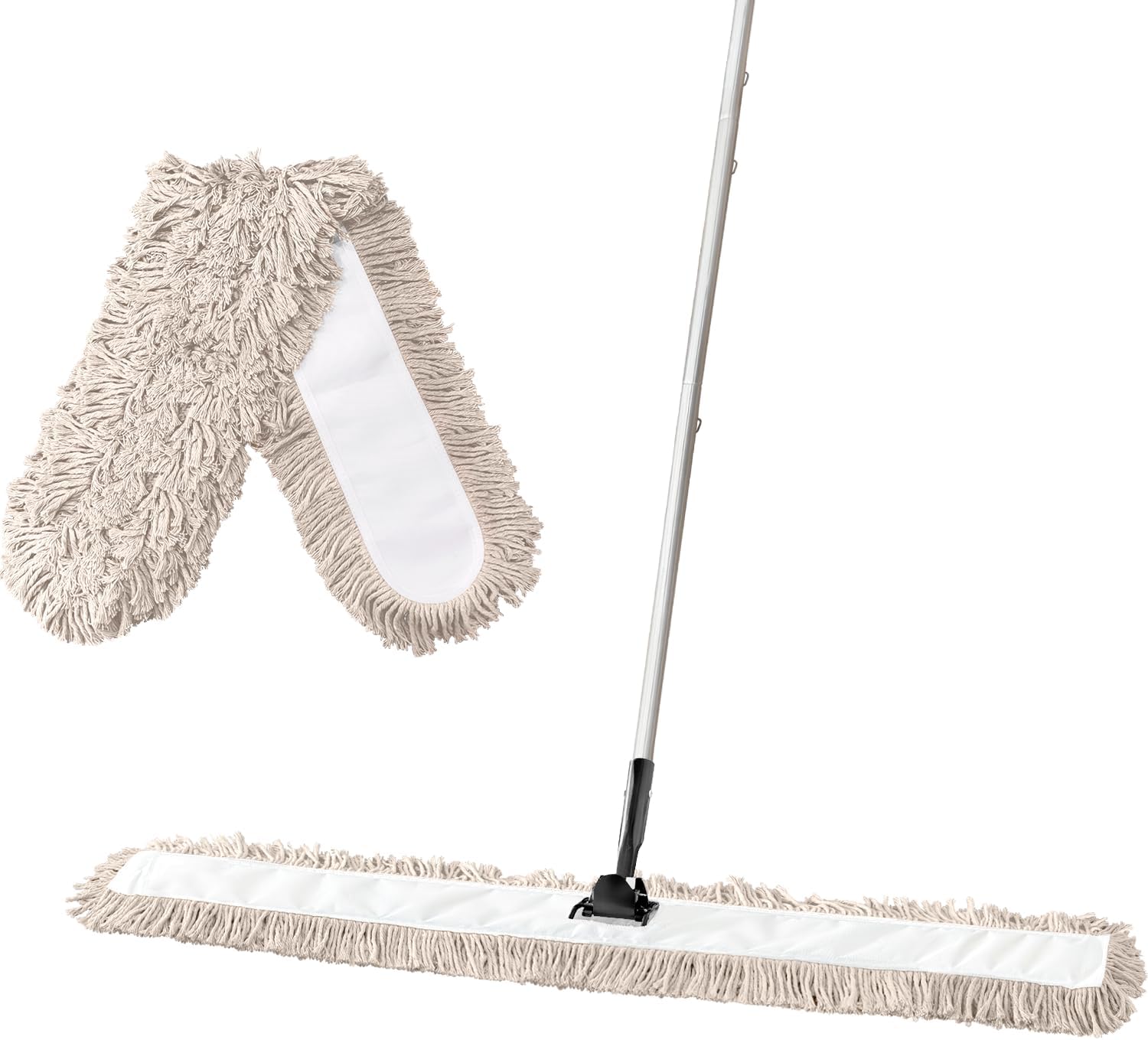 Commercial Dust Mop & Floor Sweeper?48" Industrial Dry Mop with Heavy Duty Long Handle, Premium Cotton Dust Mop Head for Hardwood Floors, Industrial, Commercial, and Residential Cleaning