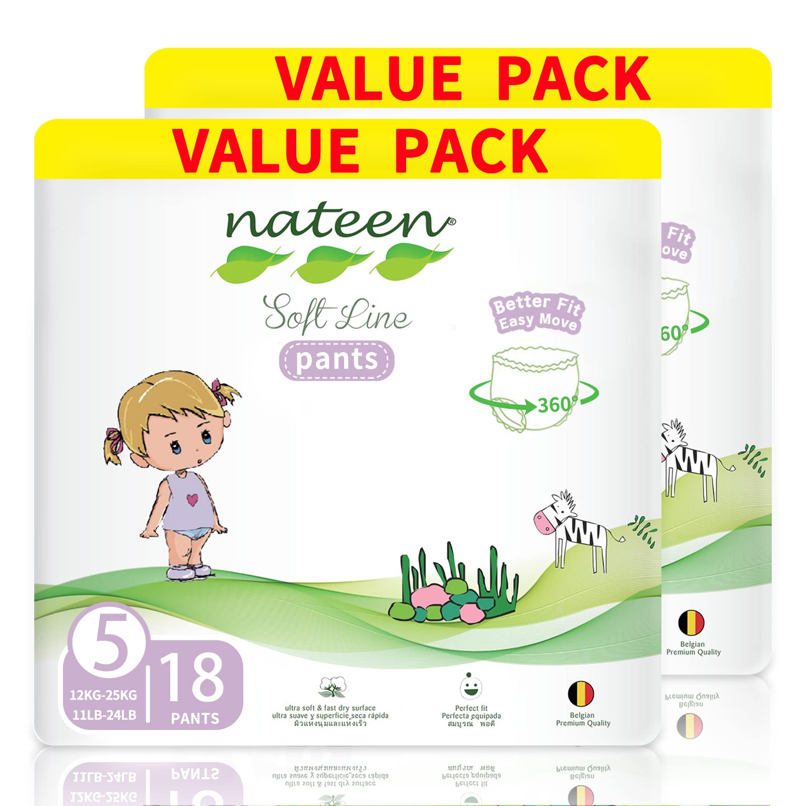 Soft Line Baby Pants Diapers,Size 5 (12-17kg), X-Large Baby Pull Ups,36 Count Diaper Pants,Super Soft and Breathable Baby Diapers (36 Count)