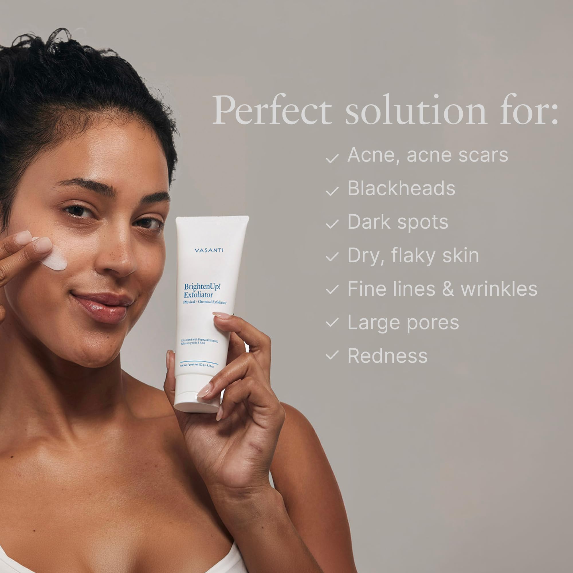 Vasanti Cosmetics Brighten Up. Enzymatic Face Rejuvenator with Microderm Exfoliating Crystals – Treats Dull, Uneven Skintone