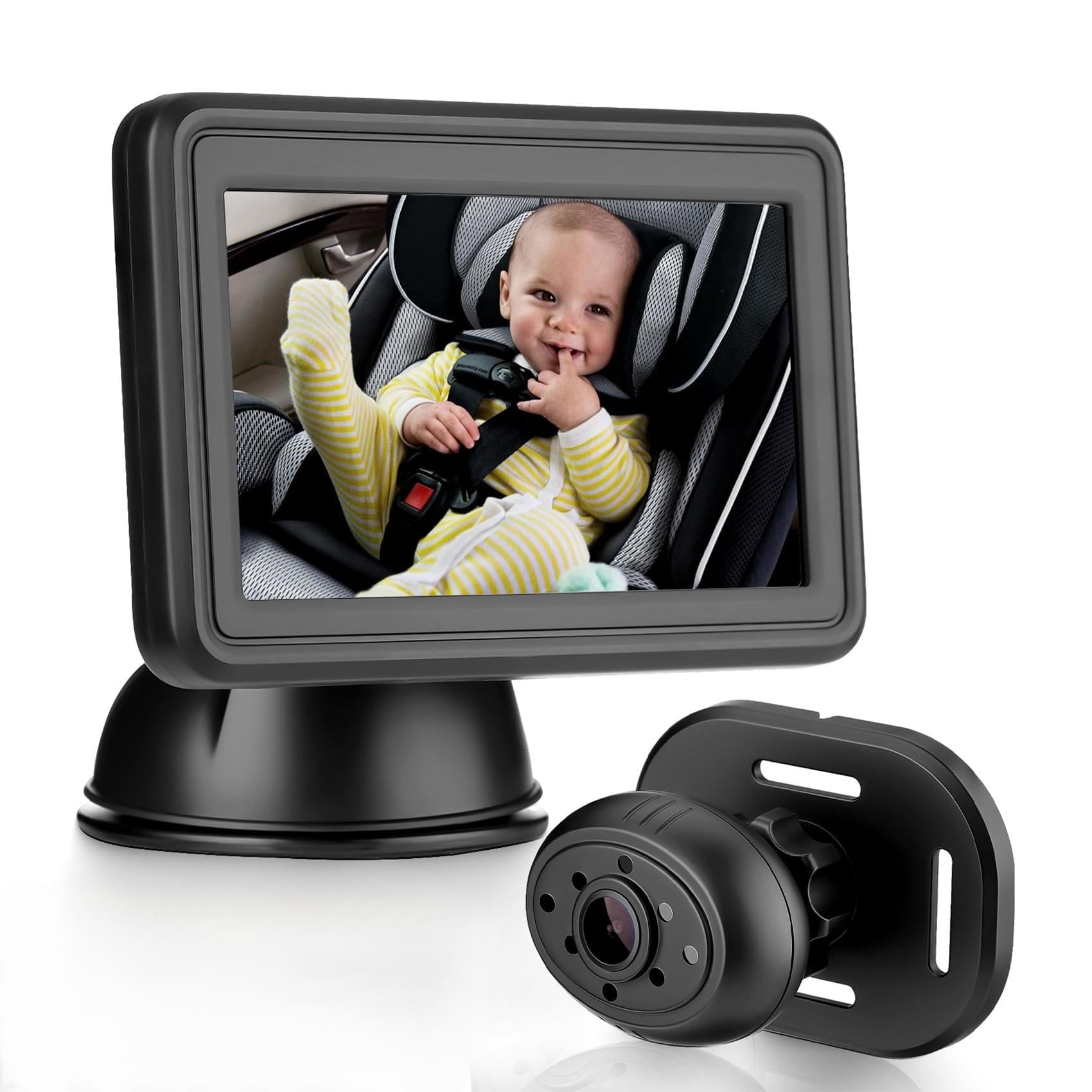 GEARMONSTER Baby Auto Kamera HD 1080P, 4,3'' Rücksitzkamera mit Monitor, USB Plug-and-Play, Autospiegelkamera Nachtsicht Auto Spiegel Display klare Sicht für den Rücksitz