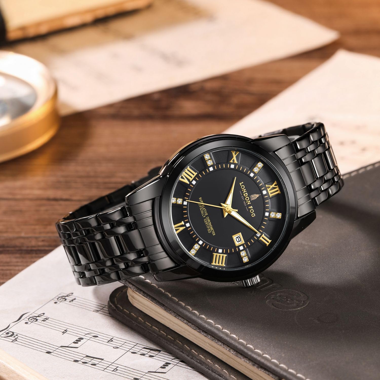 London Fog Regent Collection Analog Quartz Watch for Men with Black Dial and Black Stainless Steel Strap, Metal Case, Date Display, Luminous Hands & Hour Markers, Water Resistant 2