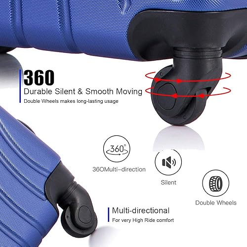 Miniatura 4 de Juego de equipaje ABS de 3 piezas con ruedas giratorias de carcasa dura Spinner maleta de mano Azul Patchwork Juegos de equipaje con ruedas