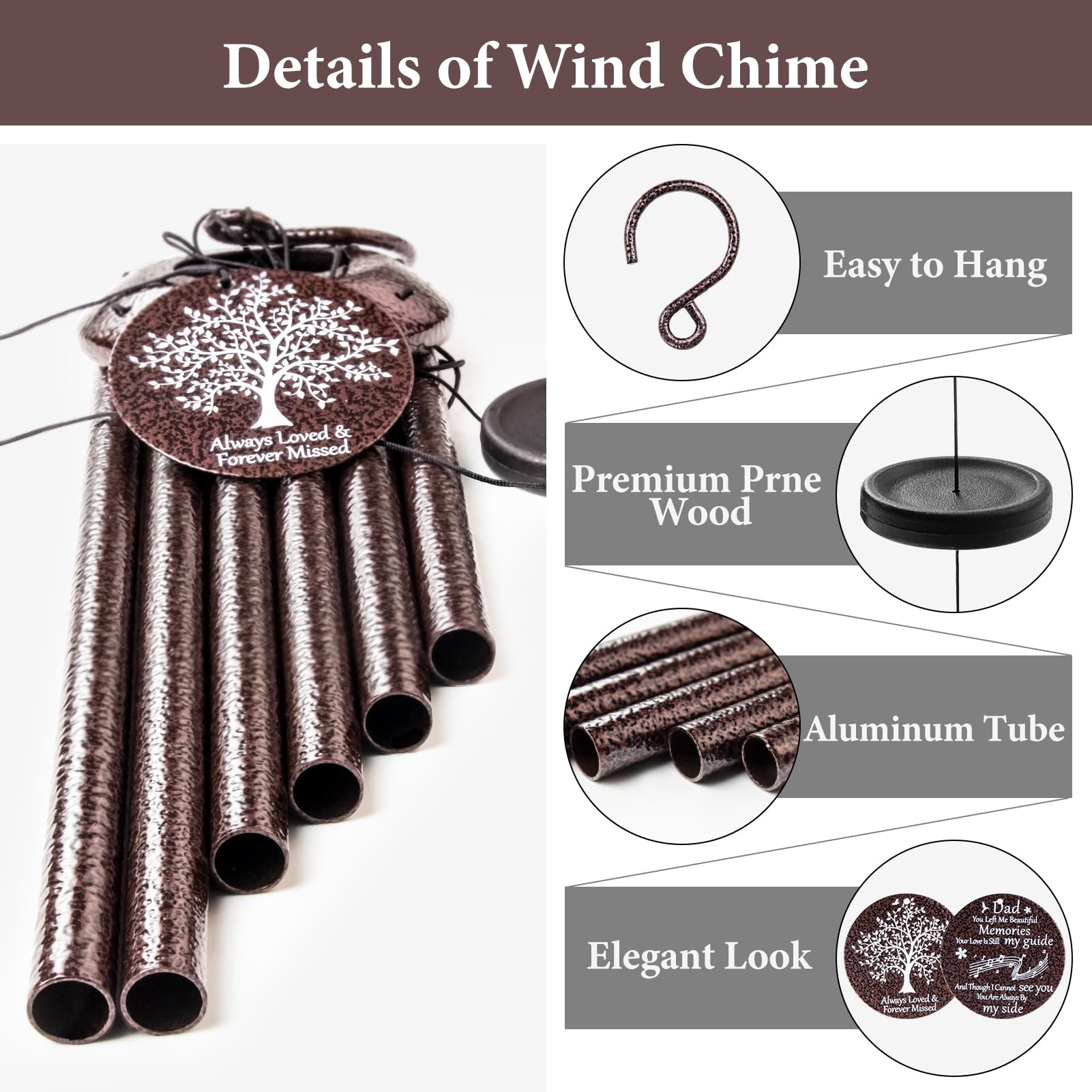 Memorial Gifts for Loss of Dad, 25'' Memorial Wind Chimes for Loss of Father, Sympathy Gifts for Lose of Dad Father, Bereavement/Condolence/Remembrance Gifts 4