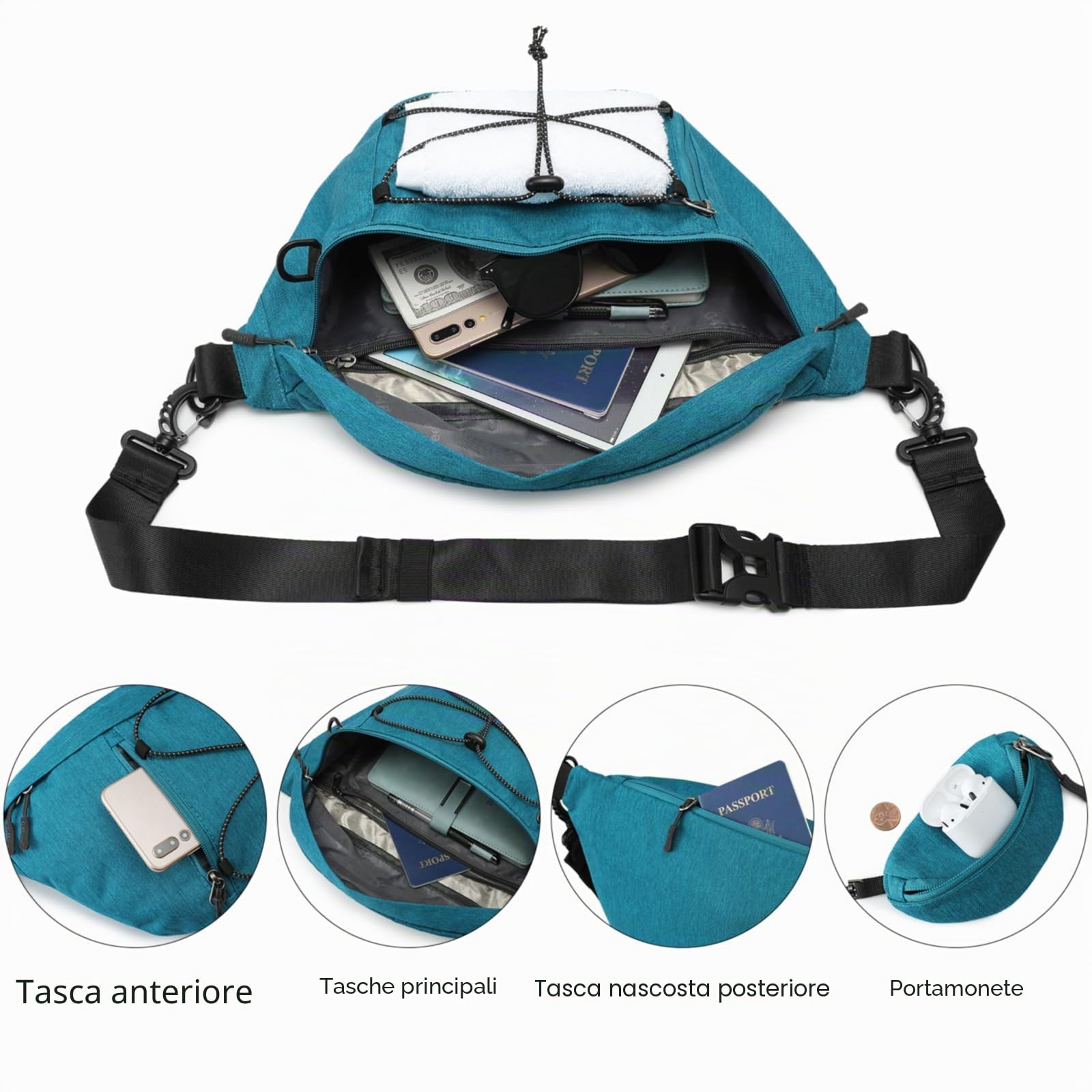 G4Free Borsa a tracolla, grande borsa a tracolla con blocco RFID, zaino a tracolla per uomini e donne, viaggi, escursionismo