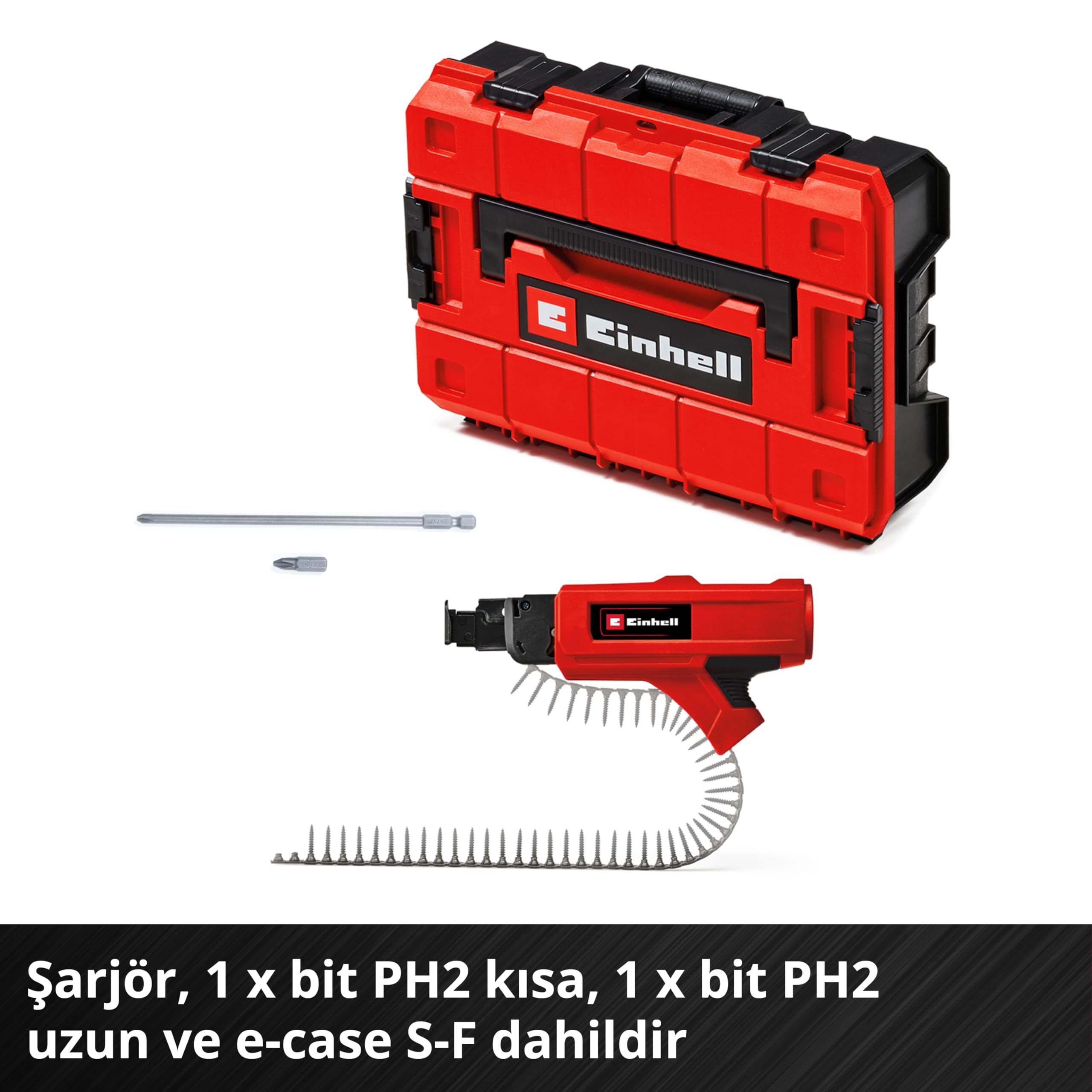 Einhell TP-DY 18 Li BL + Magazine Power X-Change - Atornillador (18 V, sin escobillas, tope de profundidad, incluye adaptador de cargador, 2 puntas, E-Case, sin batería)