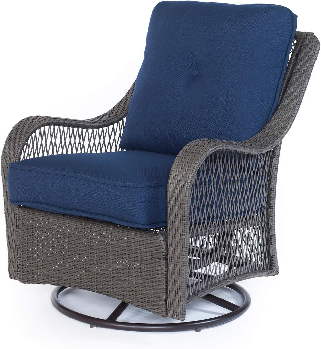 Hanover Orleans 3-Piece Patio Conversation Set with 2 Gray Wicker Swivel Rockers, Heather Gray Cushions, and Glass Top Square Table, Outdoor Bistro Set 3-Piece