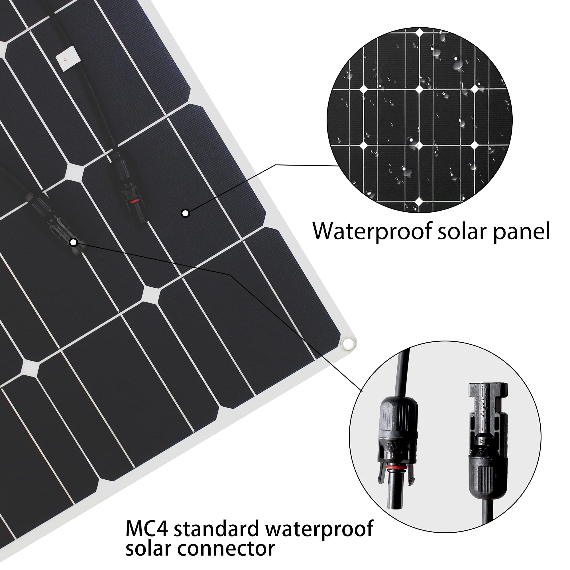 100W Flessibile Pannello Solare Kit Monocristallino carica Solare con controller 10A, uscita USB per caricare batterie 12V 24V(GEL AGM) per camper, roulotte, barche, tetti