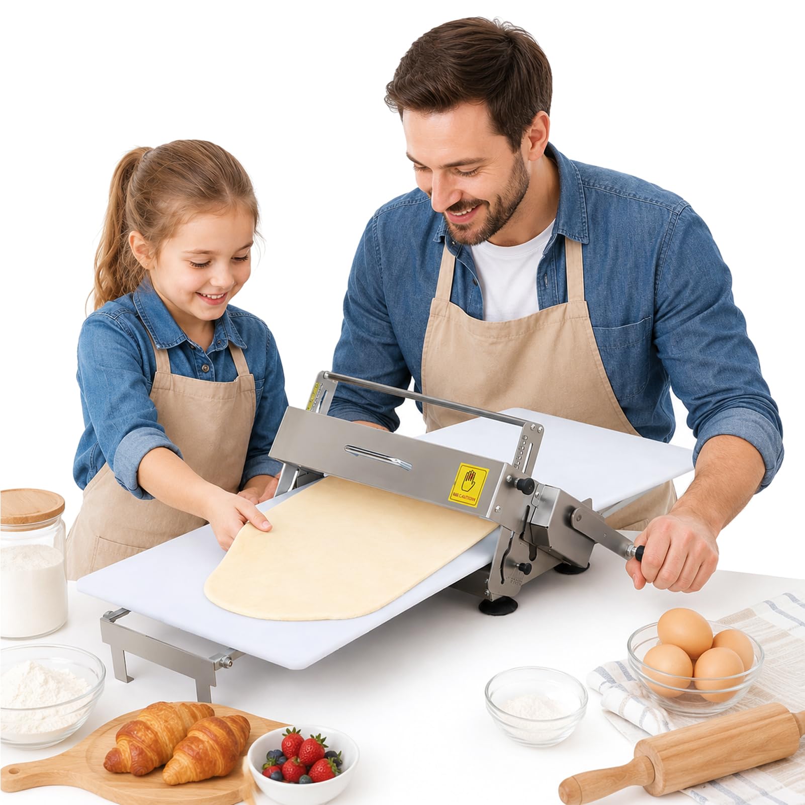 Laminoir à Pâte Manuel Pliable en Acier Inoxydable, Machine à Pâte Feuilletée Professionnelle avec Épaisseur Réglable 0-25 mm, Laminoir Pâtisserie pour Pizza, Croissants et Fondants