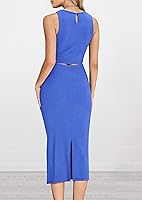 Vista 8 de PRETTYGARDEN Conjunto de 2 piezas de verano para mujer, cuello redondo, sin mangas, con abertura, falda midi