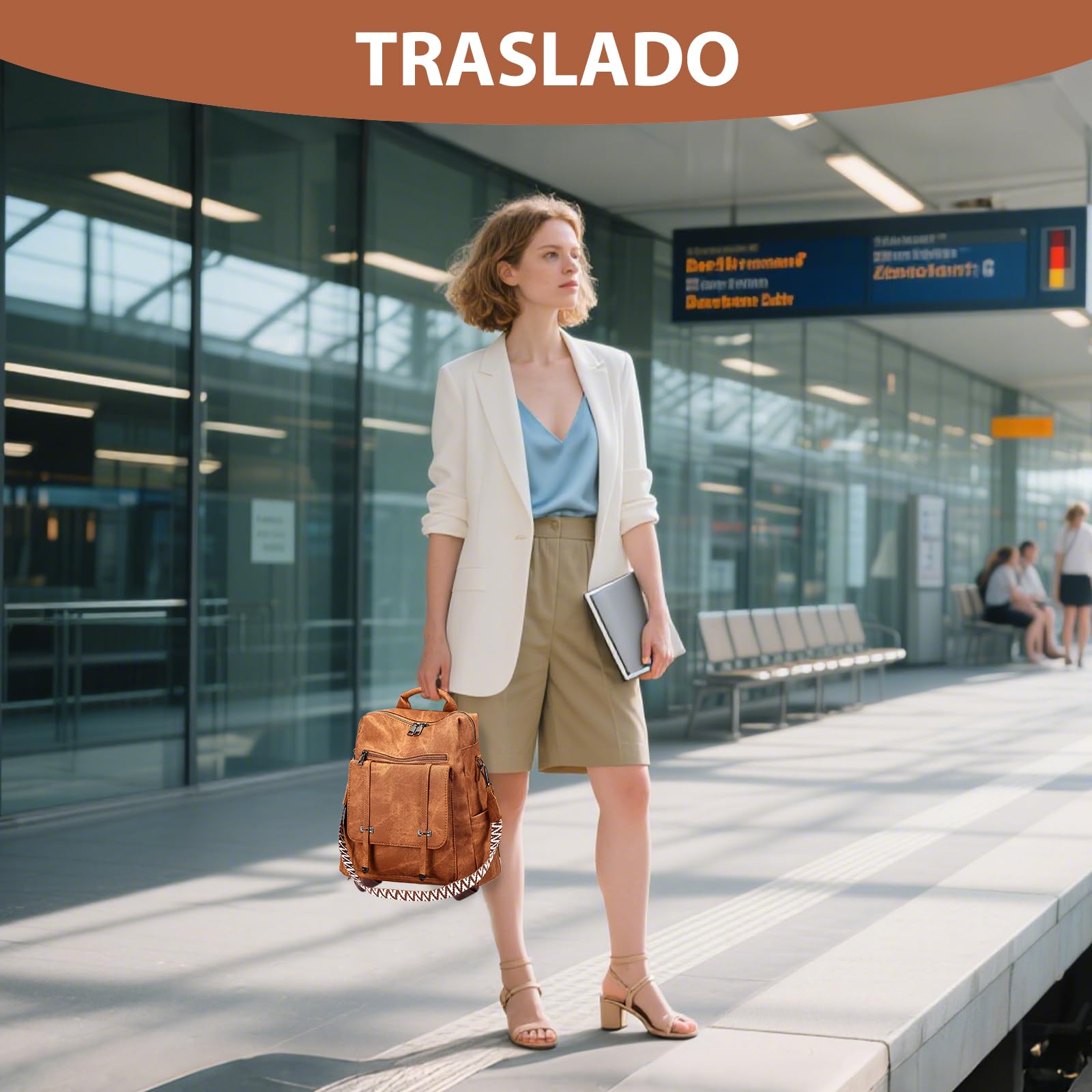 Leathario Mochila Mujer de Cuero PU con Multibolsillos, Mochila Casual y Funcional para Uso Diario, Viajes, Escuela y Universidad Marrón Mate