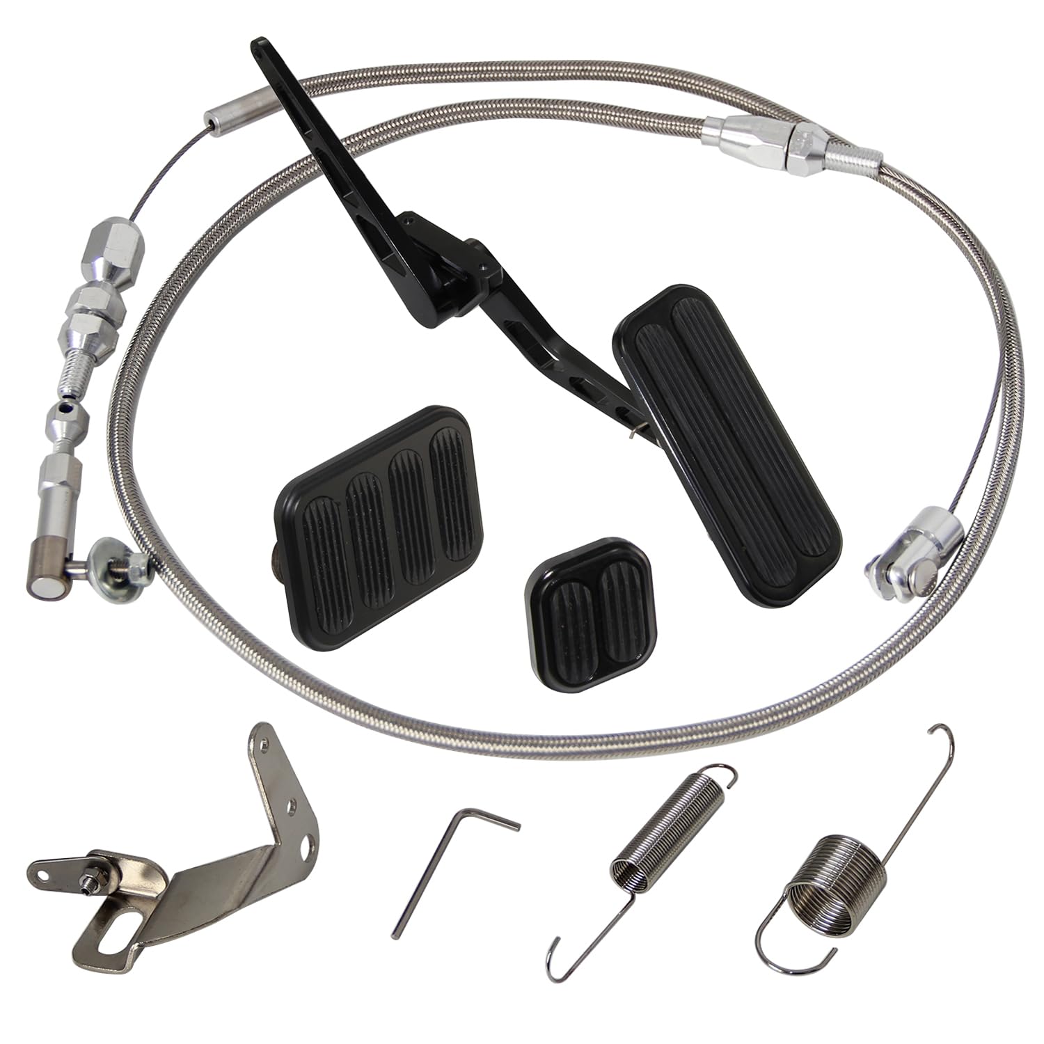 PKSABB Billet Aluminum Gas Pedal with Brake and Clutch Pad Black,24" Throttle Cable Bracket Spring Kit (Black)