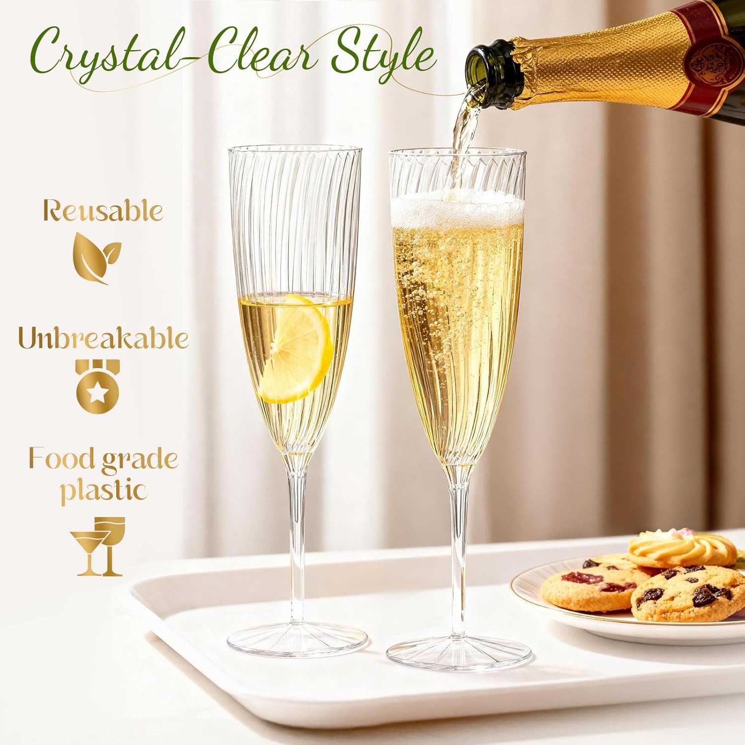 48 PCS Plastic Champagne Flutes Disposable, 6 Oz Clear Plastic Champagne Glasses Reusable Wine Cocktail Cups for Weddings Parties Drinking Toasting Home Daily Life (Clear) - Image 4