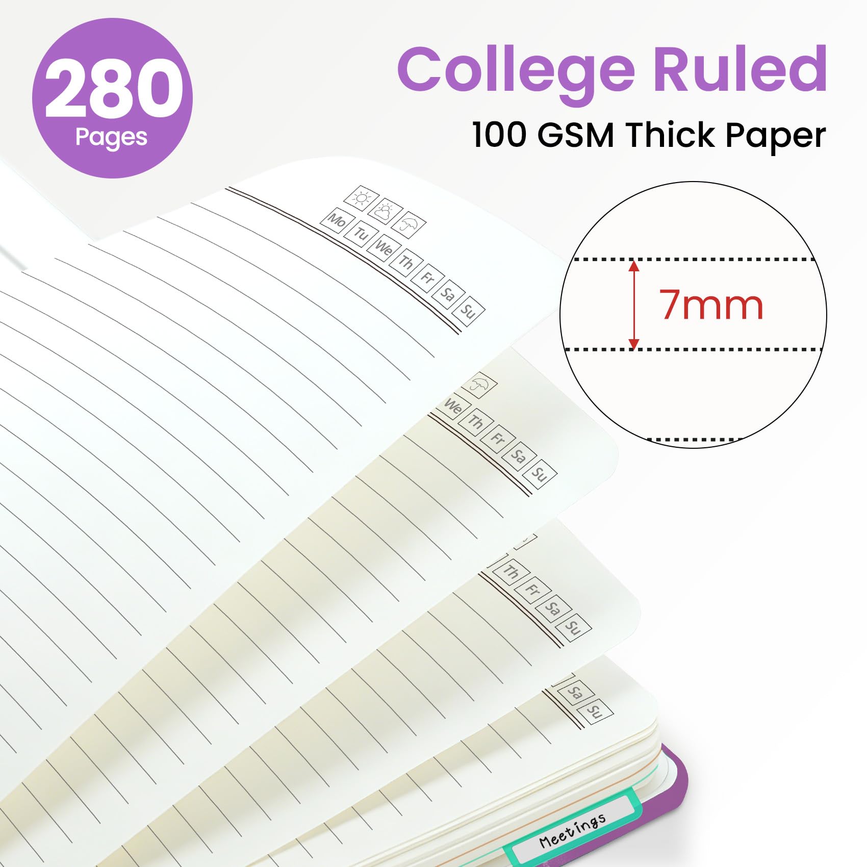 ZOTIA Carnet de notes à spirale à couverture rigide pour le travail, 21,6 x 27,9 cm, joli organiseur à 5 sujets avec séparateurs et onglets amovibles, joli pages lignées pour prise de notes, 280 pages