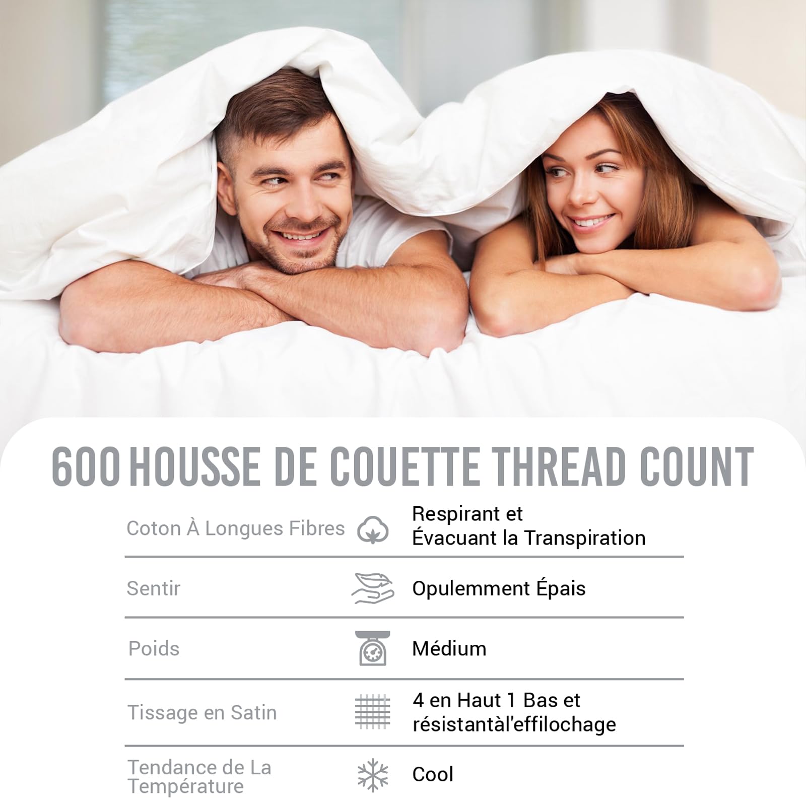 Pizuna Coton Ensemble de Housses de Couette 140x200 cm Blanc 600 Fils | 1 Personne, Tissu de Satin de 100% Coton à Housse de Couette Luxueuse avec Fermeture à Boutons